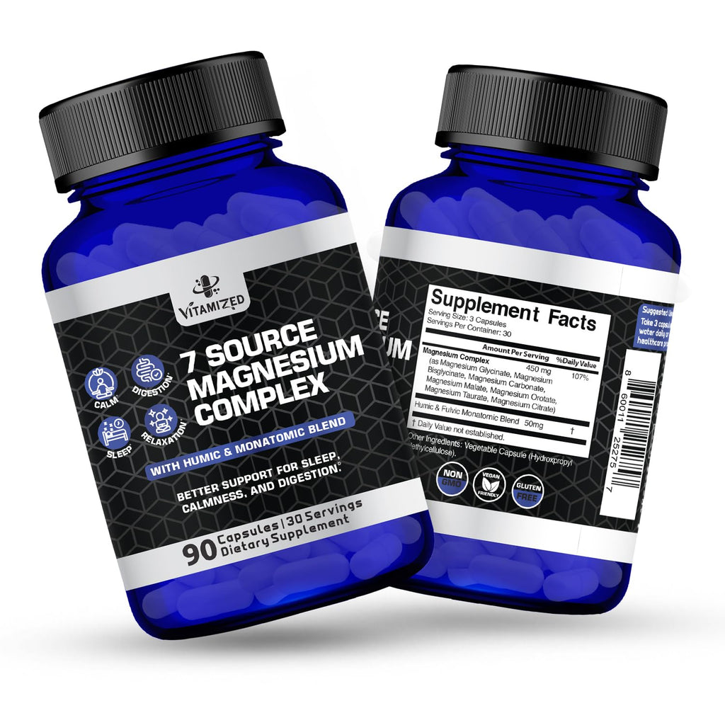 Magnesium Complex for Sleep, Relaxation, Digestion & Calm – Magnesium Glycinate, Citrate, Bisglycinate, Carbonate, Malate, Orotate, Taurate, + Humic/Fulvic for High Absorption - 90 ct. VITAMIZEDBuy Supplements Australia
