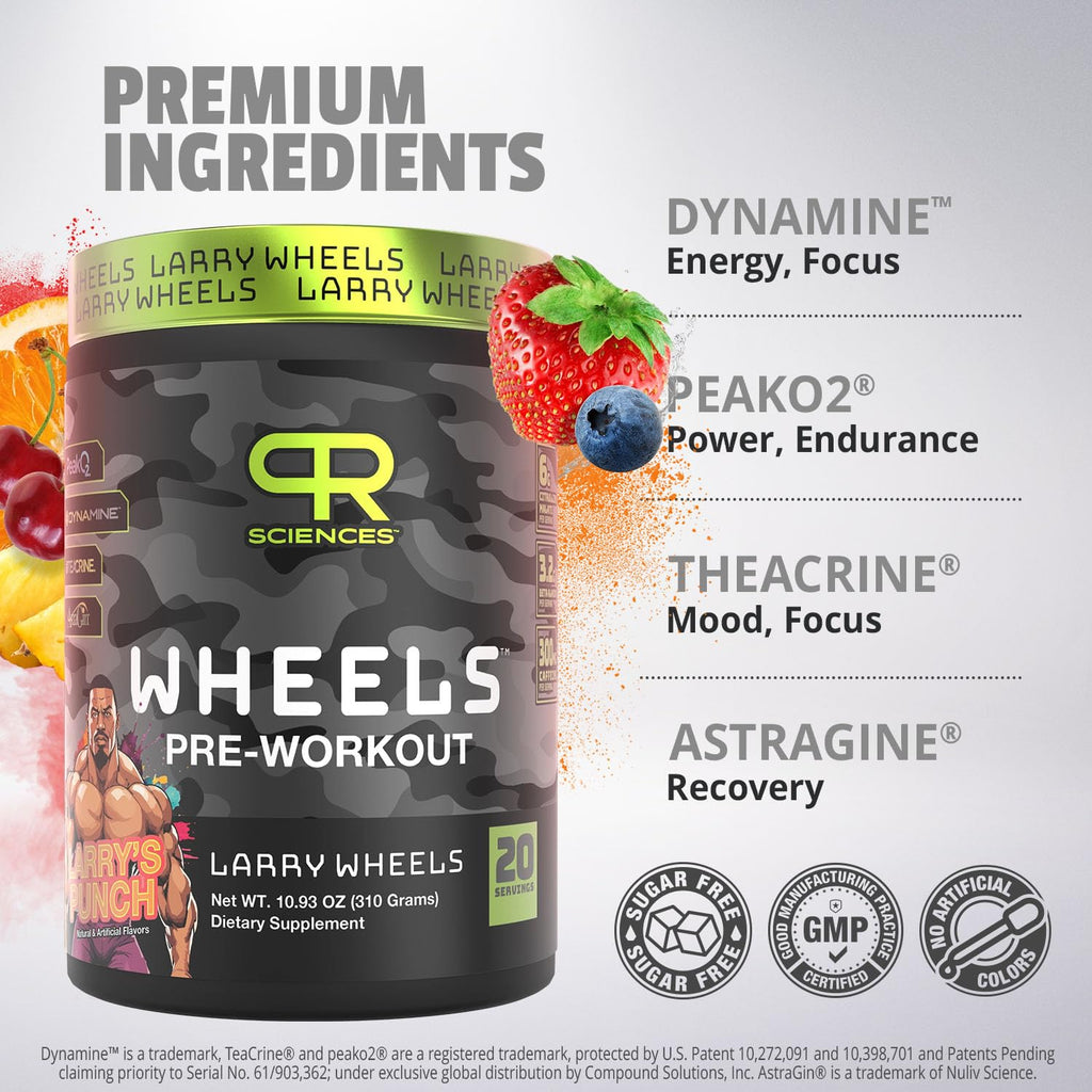 Larry Wheels' PR Preworkout - Enhance Performance with 6g Citrulline, 3.2g Beta Alanine, 300mg Caffeine - Powerful Pre-Workout Supplement for Men & Women - 20 Servings, Larry's Punch Flavor
