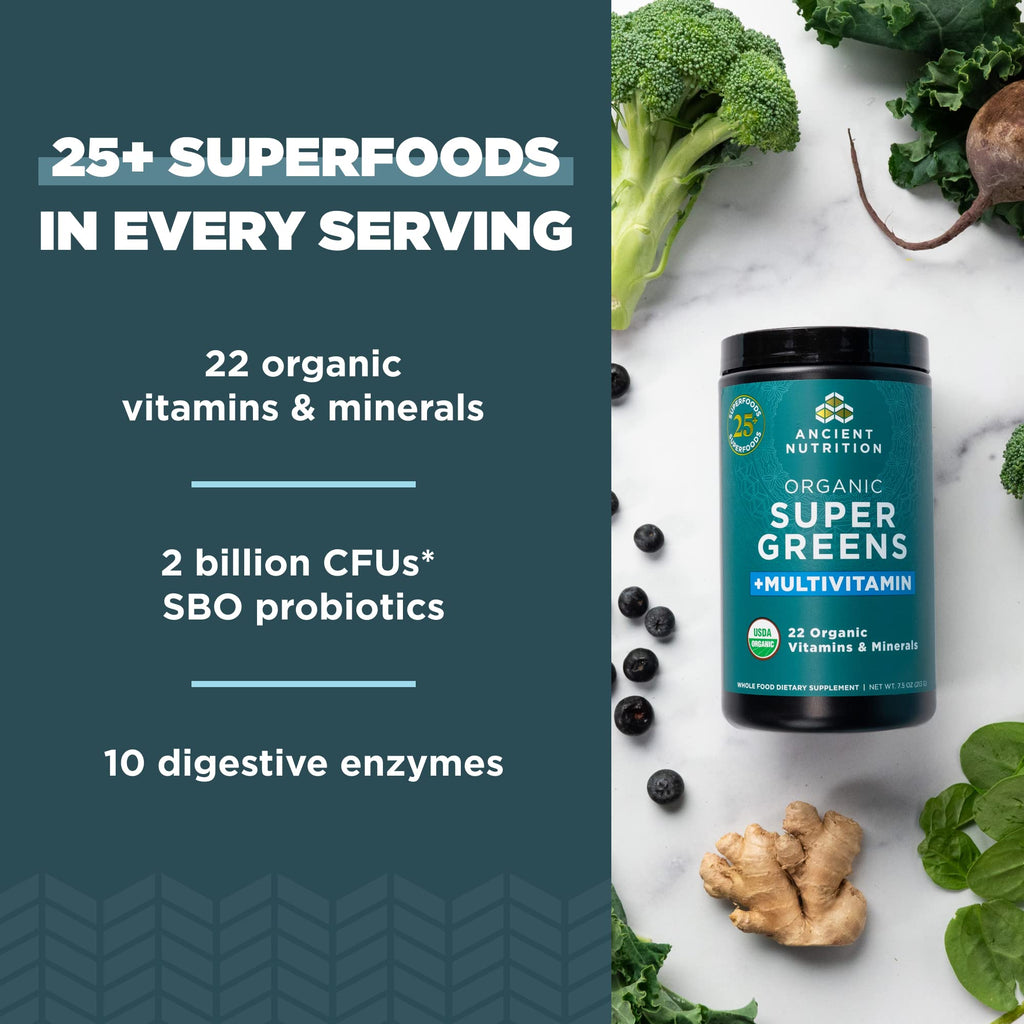 Ancient Nutrition, Vitamin Powder, One Bottle Made from Real Fruits, Vegetables and Herbs, for Digestive and Energy Support, 25 Servings, 7.5oz Ancient NutritionBuy Supplements Australia