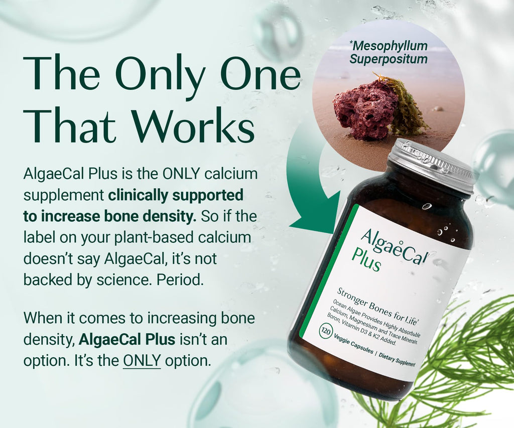ALGAECAL Organic Red Algae Calcium Supplement for Bone Density, Vitamin K2 MK7 (100mg), Vitamin D3 (1600 IU), Magnesium (350mg) & Trace Minerals & Strength