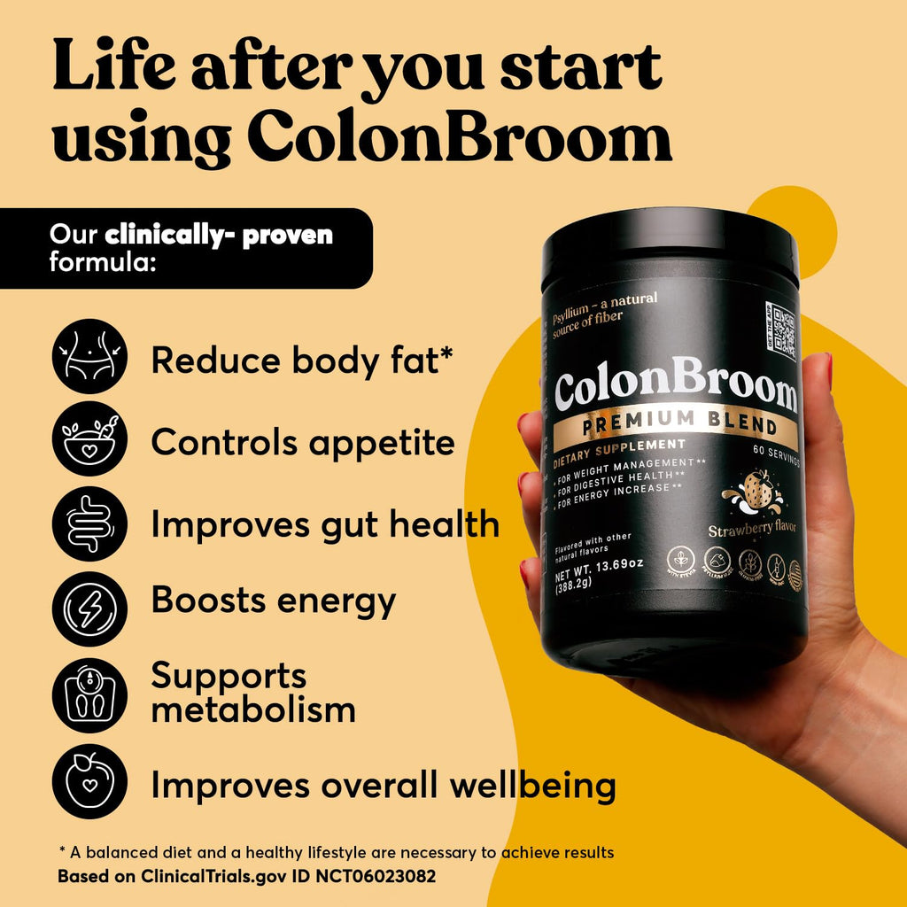 ColonBroom Premium Psyllium Husk Powder (Strawberry, 60 Servings) + Shaker Bottle for Colon Broom Fiber Powder Drink Bundle - Colon Cleanse for Bloating Relief & Gut Health - Fiber Powder Supplement ColonBroomBuy Supplements Australia
