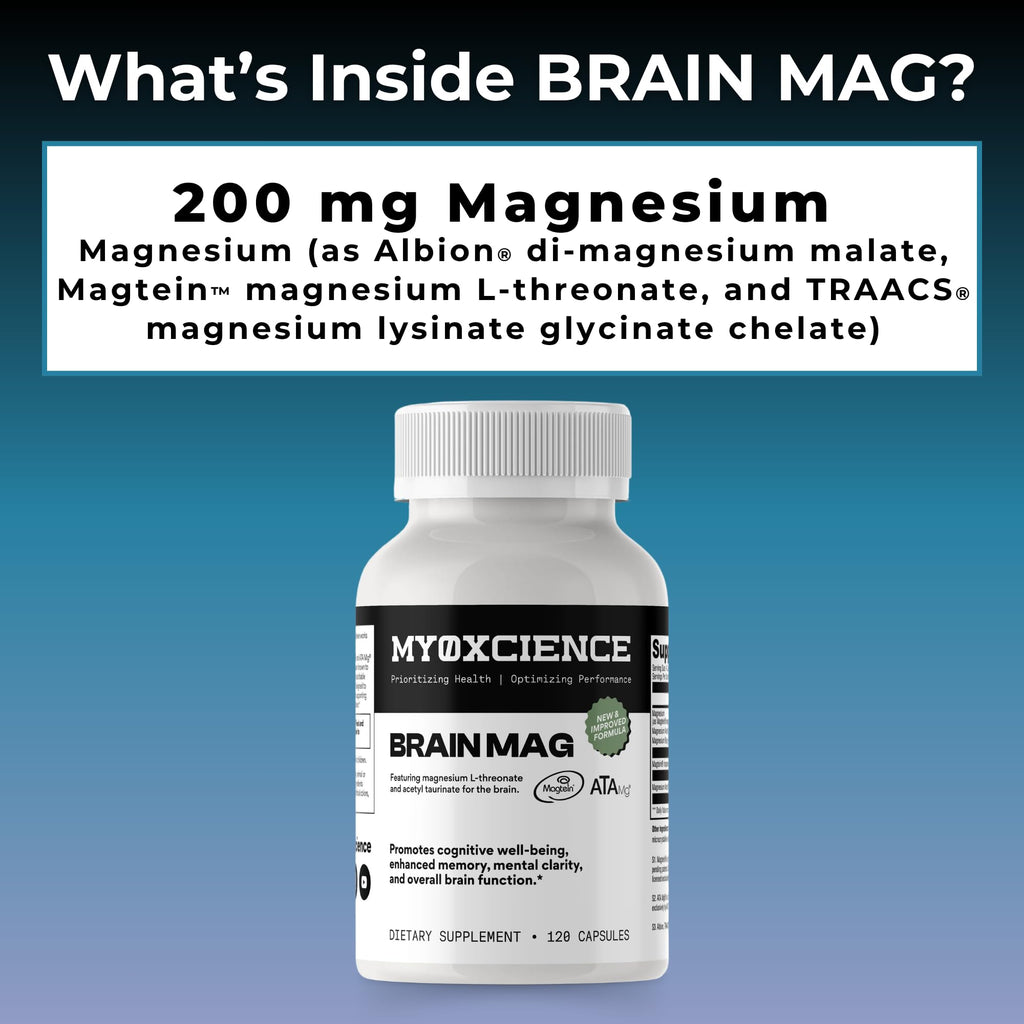 Magnesium L-Threonate + Mag Acetyl-Taurate (ATA Mag) + Mag Glycinate | Promotes Cognitive Well-Being, Enhanced Memory, Mental Clarity and Overall Brain Function | 120 Capsules MYOXCIENCE buy supplements Au