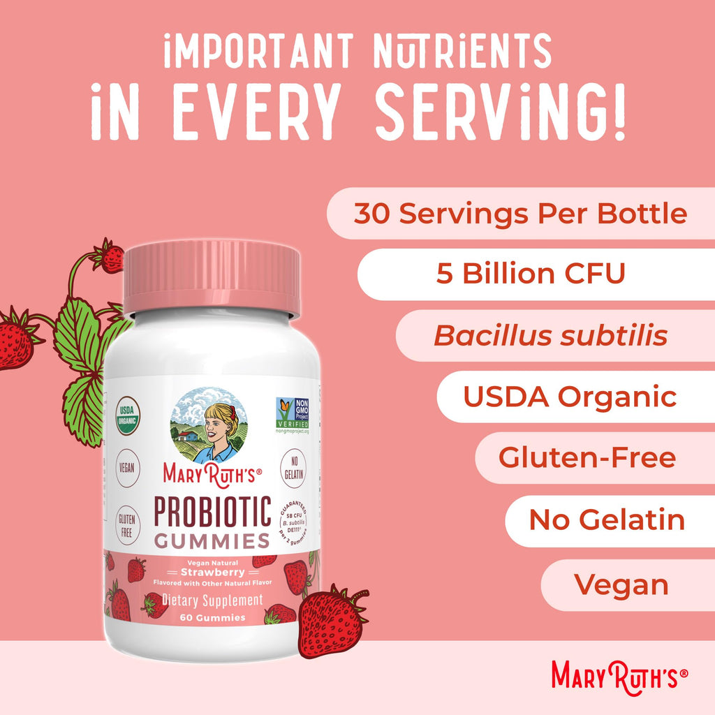 MaryRuth Organics USDA Organic Probiotic Gummies |Probiotics forWomen & Men Digestive Health & Gut Comfort Supplement 5 Billion CFU | Immune & Digestive Support | Vegan | Non-GMO | 60 Count MARYRUTH'SBuy Supplements Australia