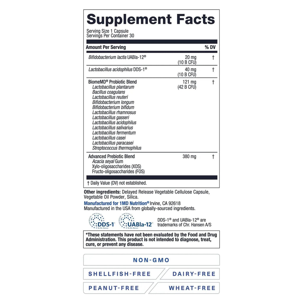 1MD Nutrition BiomeMD Probiotics | 62 Billion CFUs, 15 Comprehensive Strains - Pro & Prebiotics | Doctor-Formulated for Digestive Health & Immune Support | 30 Capsules 1MD NutritionBuy Supplements Australia