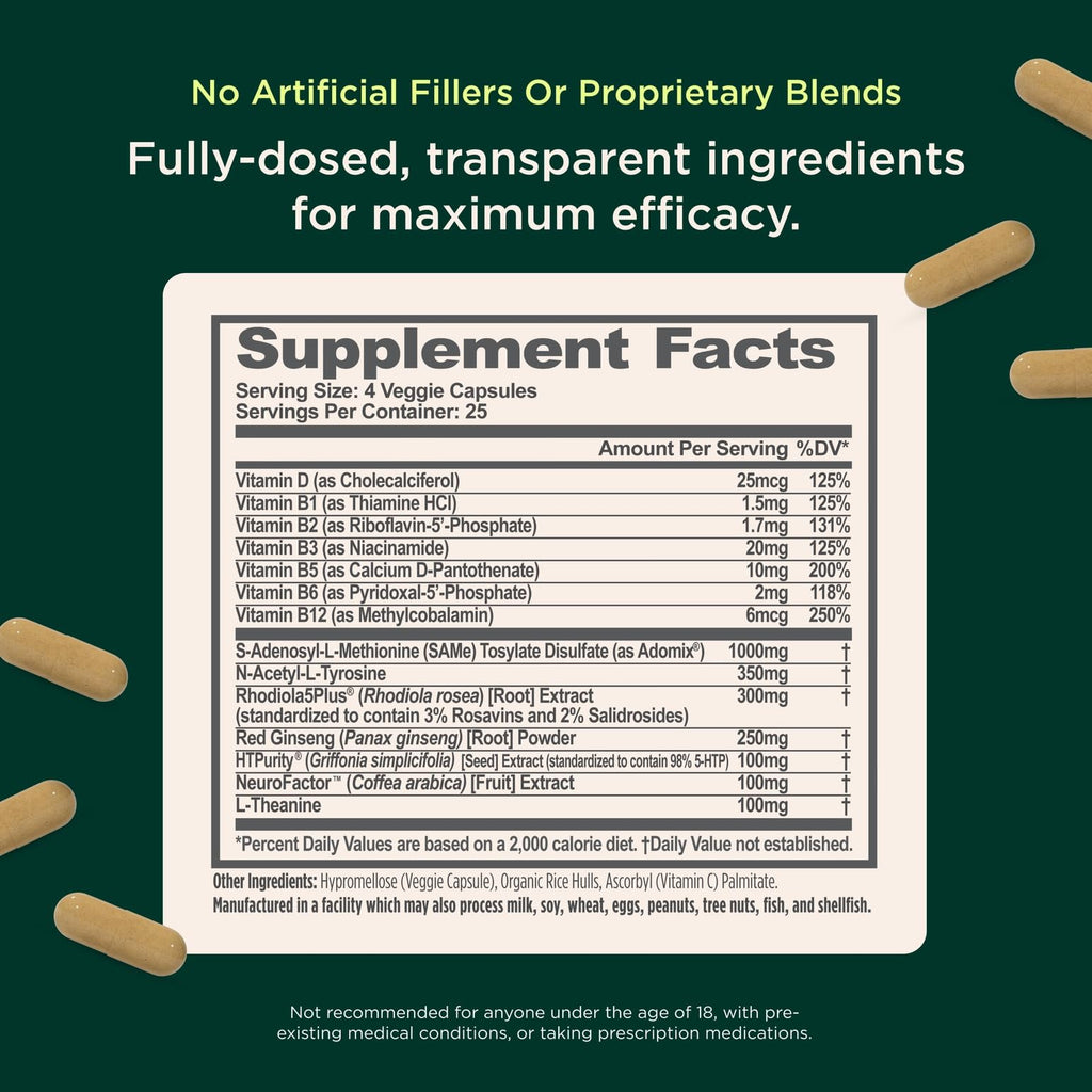 Genius Joy, Nootropic Mood Enhancer Supplement - Support Cognitive Health, Enhance Mood & Neural Function with Brain Boosting L-Theanine, Panax Ginseng & SAM-e - Organic, Non-GMO, & Gluten-Free The Genius BrandBuy Supplements Australia