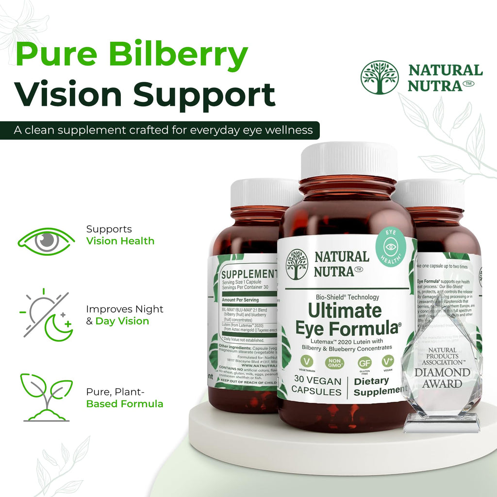 Natural Nutra Ultimate Eye Health Supplement - Bilberry & Blueberry Extract Blend for Day and Night Vision Support, Promotes Color Perception & Eye Clarity - Non-GMO, Vegan - 30 Capsules (Pack of 3) Natural Nutra buy supplements Au