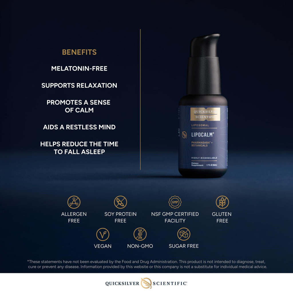 Quicksilver Scientific LipoCalm - Liposomal GABA with Herbs for Relaxation Support - Chamomile, Passionflower Herb & Skullcap Supplement for Peace of Mind & Sleep Calm Support (1.7oz / 50ml) Quicksilver ScientificBuy Supplements Australia
