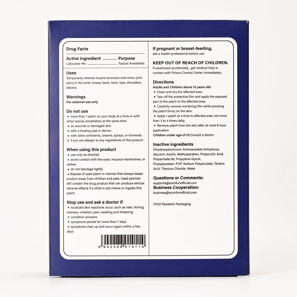 Sumifun 4% Lidocaine XL Pain Patches | Extra Large 4.72"x7.87" for Full Back & Thigh Coverage | Maximum Strength OTC Numbing | 8-Hour Medical Adhesion (X-Large, Count, 18) SumifunBuy Supplements Australia