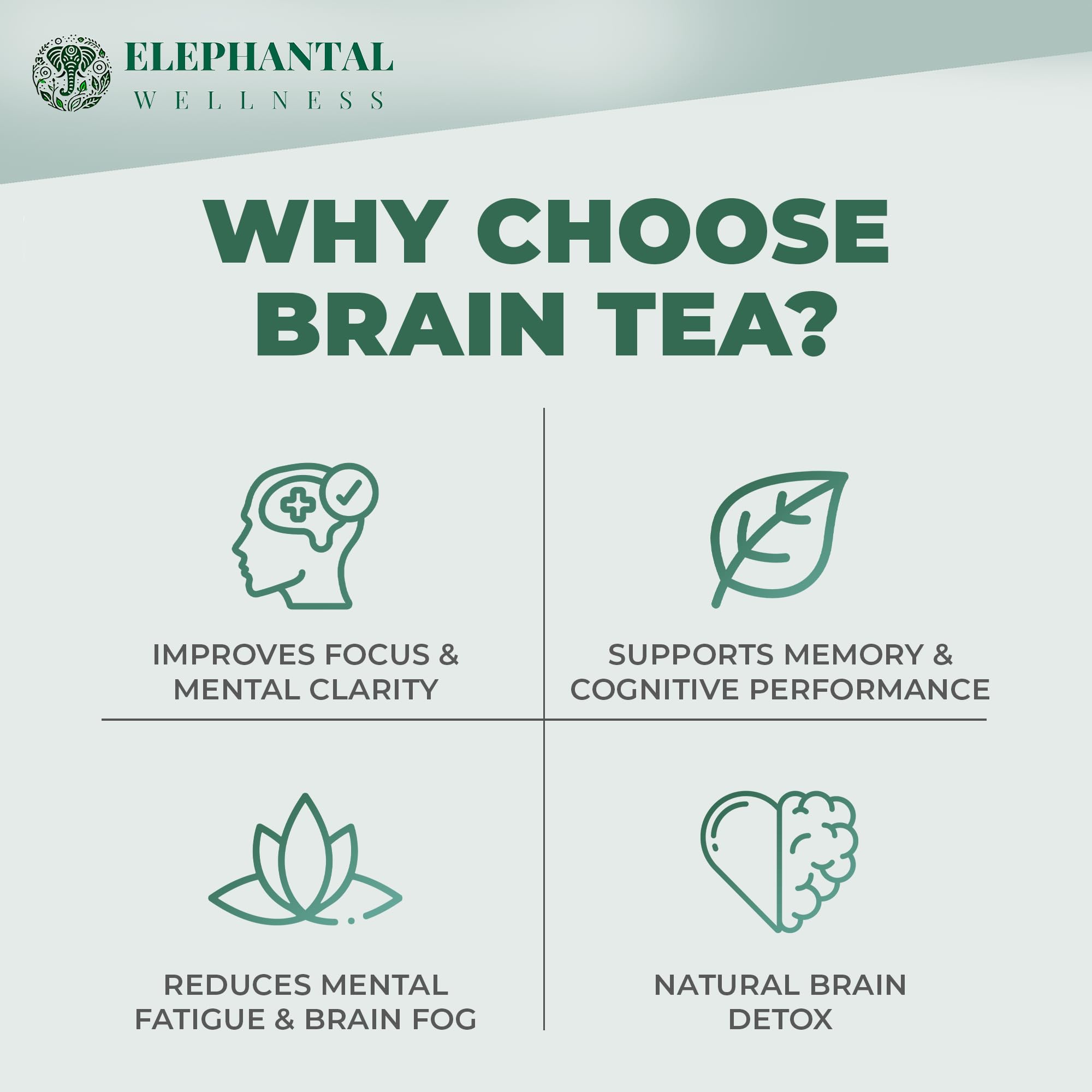 Elephantal Wellness Premium Brain Herbal Tea | Nootropic Focus & Mental Clarity with Ginkgo, Bacopa, Gotu Kola & Rosemary | Non-GMO, Caffeine-Free Coffee Alternative, Handmade Loose Leaf Blend, 2oz Loose Leaf, 20 Servings Elephantal WellnessBuy Supplements Australia