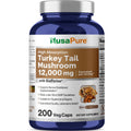 NusaPure Turkey Tail Mushroom Capsules, 10:1 Extract, 1200 mg Equivalent to 12,000mg, 200 Vcaps, Non-GMO, Gluten Free, Bioperine NusaPureBuy Supplements Australia