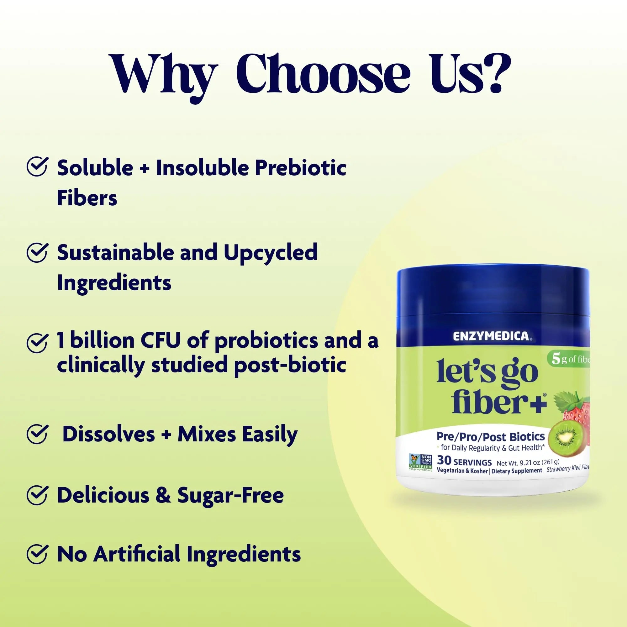 Enzymedica, Let’s Go Fiber+ Strawberry & Kiwi, Prebiotics & Probiotics, Postbiotic, Soluble Fiber for Gut Health, Regularity, Powder for Men & Women, Sugar-Free, 30 Servings EnzymedicaBuy Supplements Australia