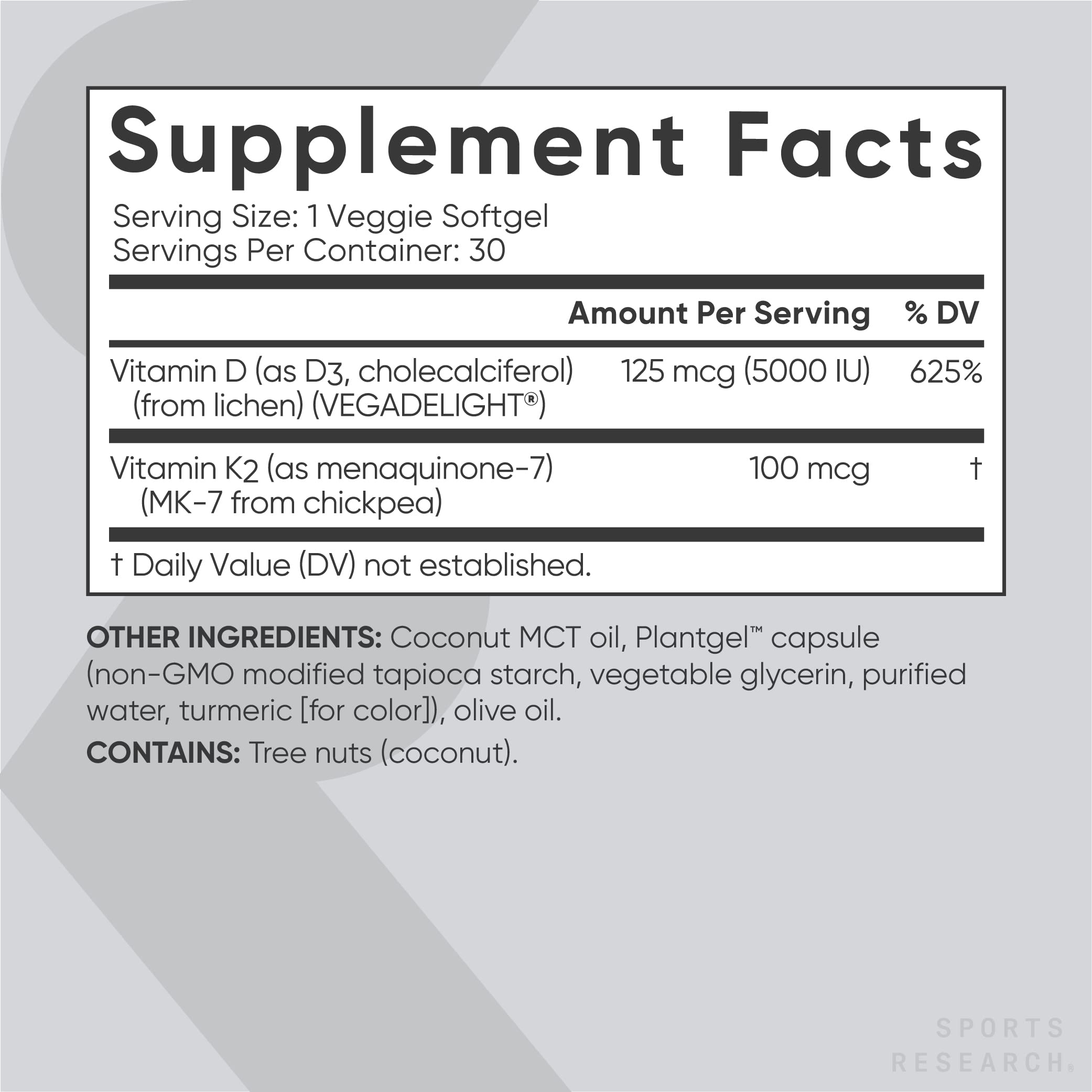 Sports Research Vegan Vitamin D3 + K2 Supplement with Organic Coconut Oil - 5000iu Sports ResearchBuy Supplements Australia