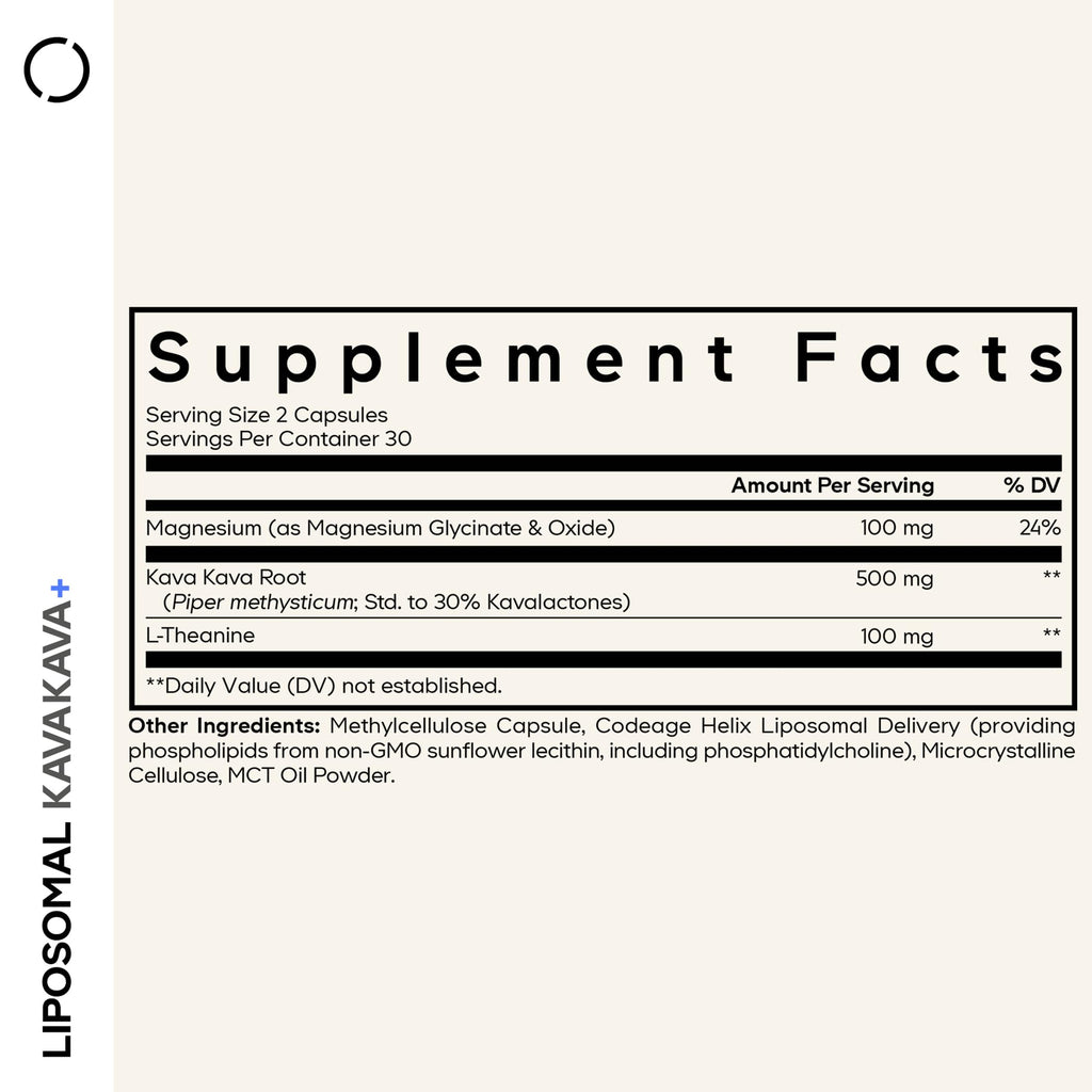 Codeage Liposomal Kava Kava+ Supplement - 500 mg 30% Kavalactones with Magnesium Glycinate - Magnesium Oxide - L-Theanine - Liposomal Delivery