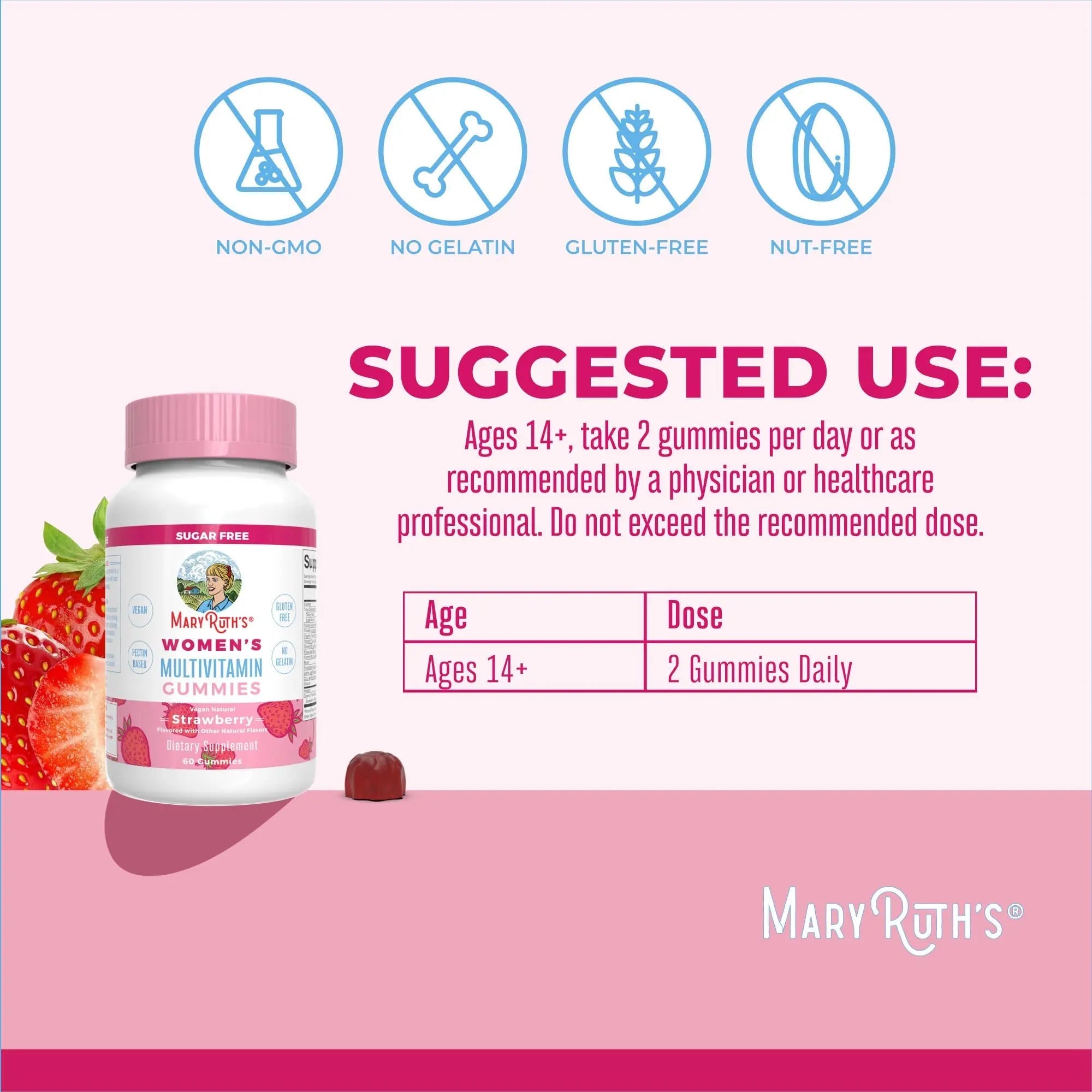 MaryRuth's Multivitamin Gummies for Women (Strawberry) & Liquid Nighttime Multimineral (Coconut, 15.22oz) | Clean Label Project Verified MARYRUTH'S