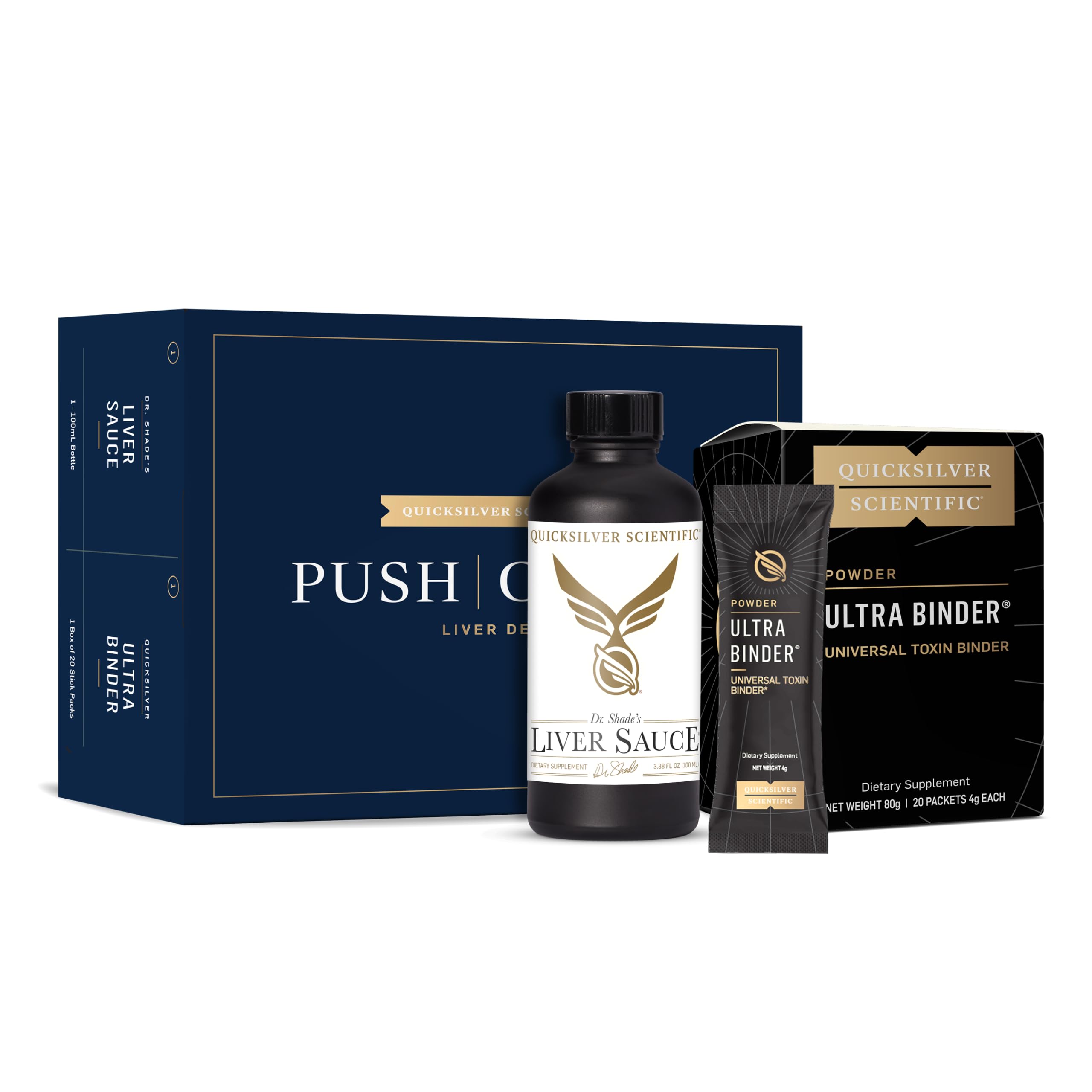 Quicksilver Scientific PushCatch Liver Detox Cleanse - 2 Piece Kit with Ultra Binder (Packets) & Liver Sauce (Liver Support Supplement with Milk Thistle Extract) to Support GI Detox & Toxin Binding Quicksilver ScientificBuy Supplements Australia