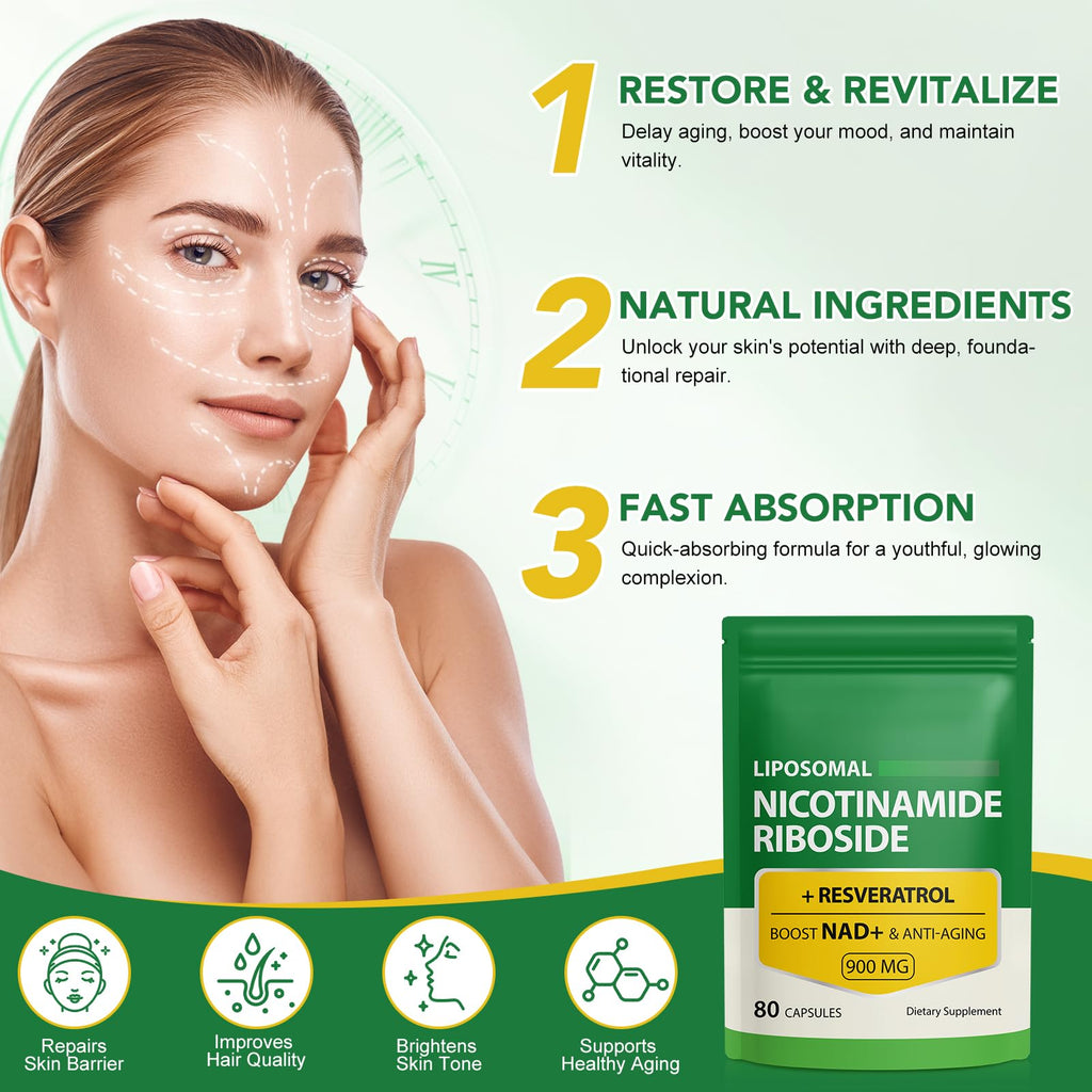 Daiasns NAD+ Supplement 900mg - Liposomal Nicotinamide Riboside & Resveratrol, Supports Muscle, Brain, Cellular Energy - NMN Supplement Alternative for Men and Women, 80 Capsules (Pack of 1) DaiasnsBuy Supplements Australia