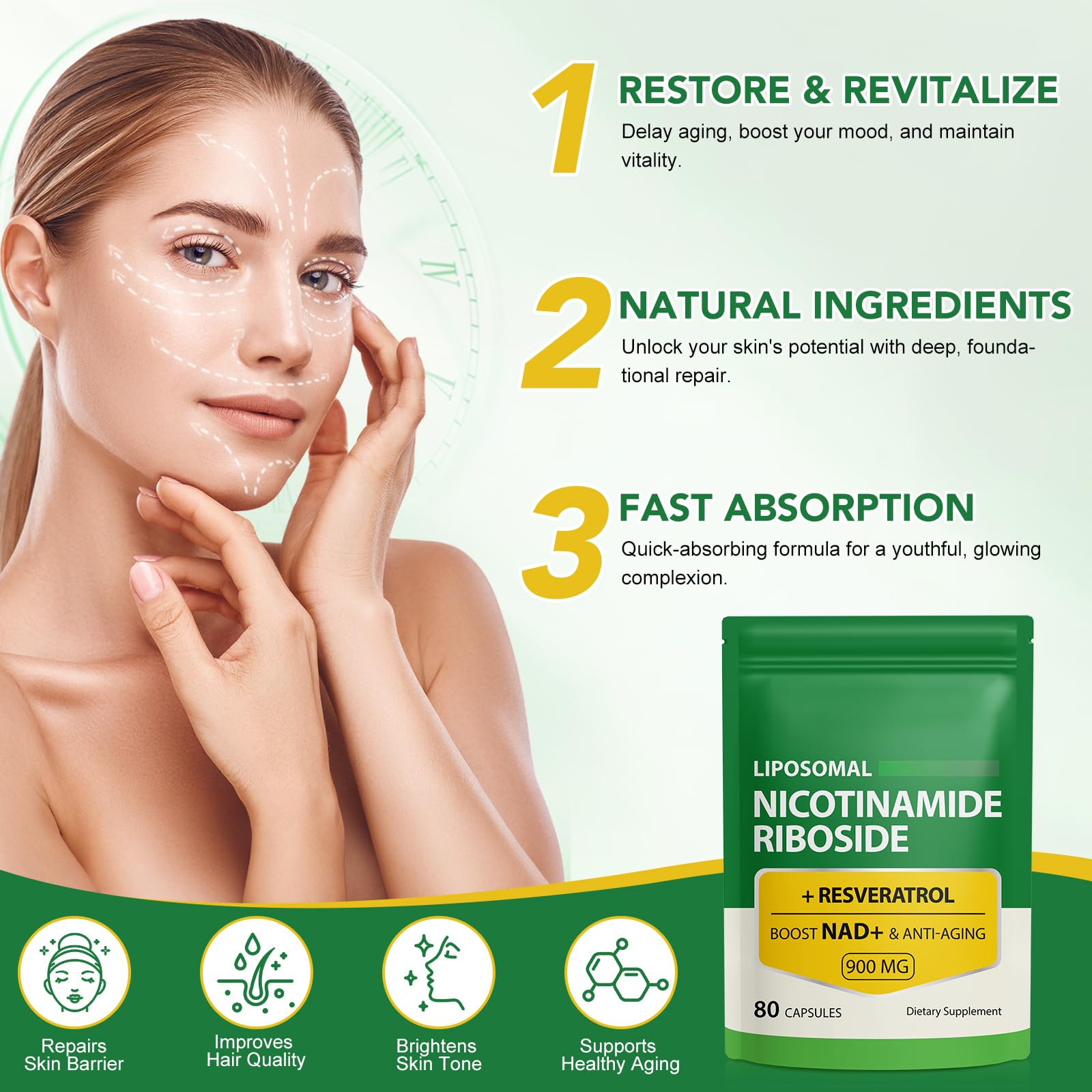 NAD Supplement with Nicotinamide Riboside - Resveratrol,Liposomal Nicotinamide Riboside,Quercetin - High Purity NAD Supplement for Anti-Aging, Focus, Energy 160 Capsules (2 Bag) RuduwuBuy Supplements Australia