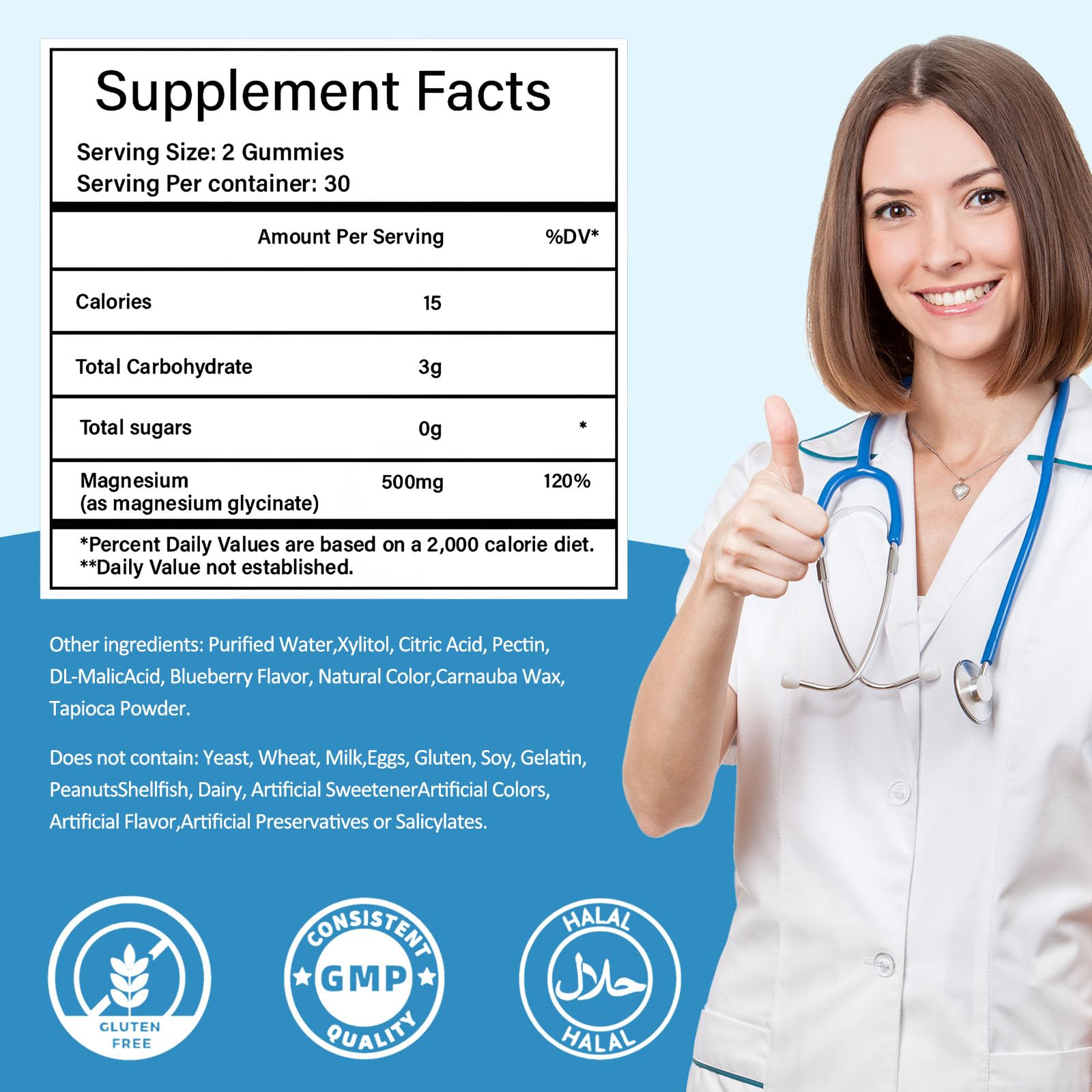 Magnesium Glycinate Gummies 500mg, Sugar-Free for Adults & Kids, Magnesium Gummies for Sleep, Stress & Muscle Relief, Supports Bone & Nerve Health,