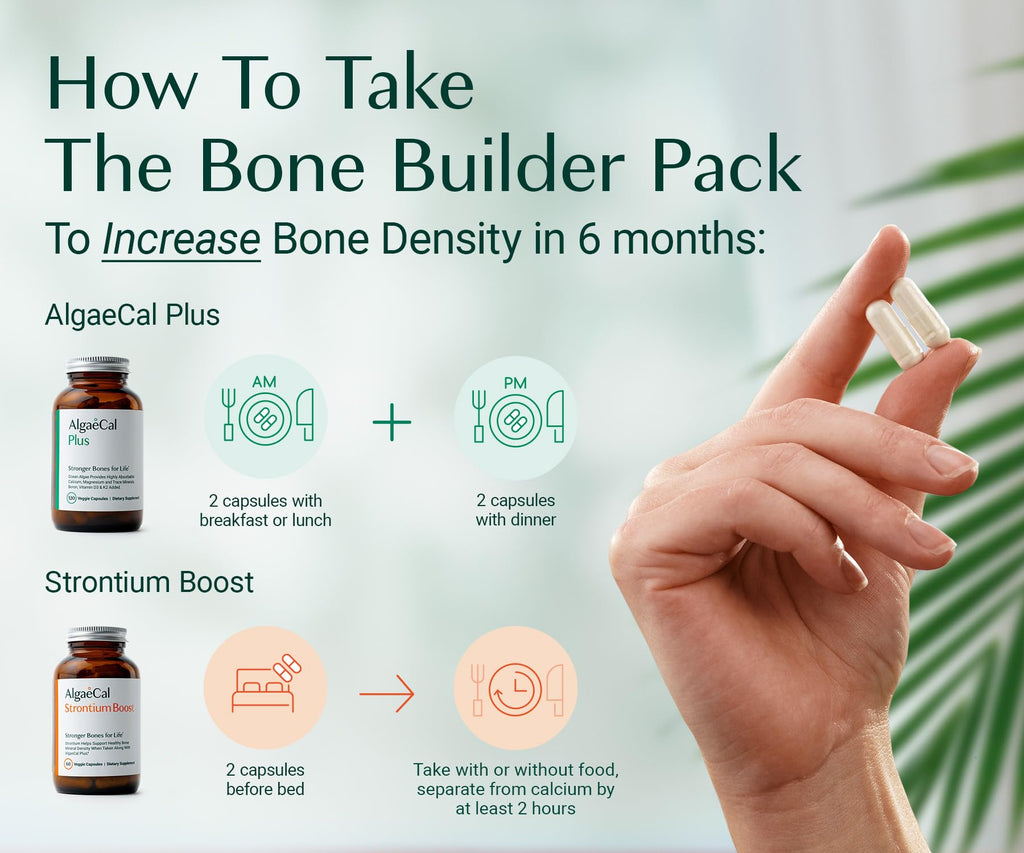 ALGAECAL Bone Builder Pack - Plant Based Calcium Supplement & Strontium - Organic Calcium 750mg with Vitamin D3 1600 IU, Vitamin K2, Magnesium