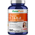 NusaPure Vitamin K2 (MK7) (200mcg) + Vitamin D3 (10000 IU) 180 Veg Caps - Bioperine, Soyfree, Non-GMO NusaPureBuy Supplements Australia
