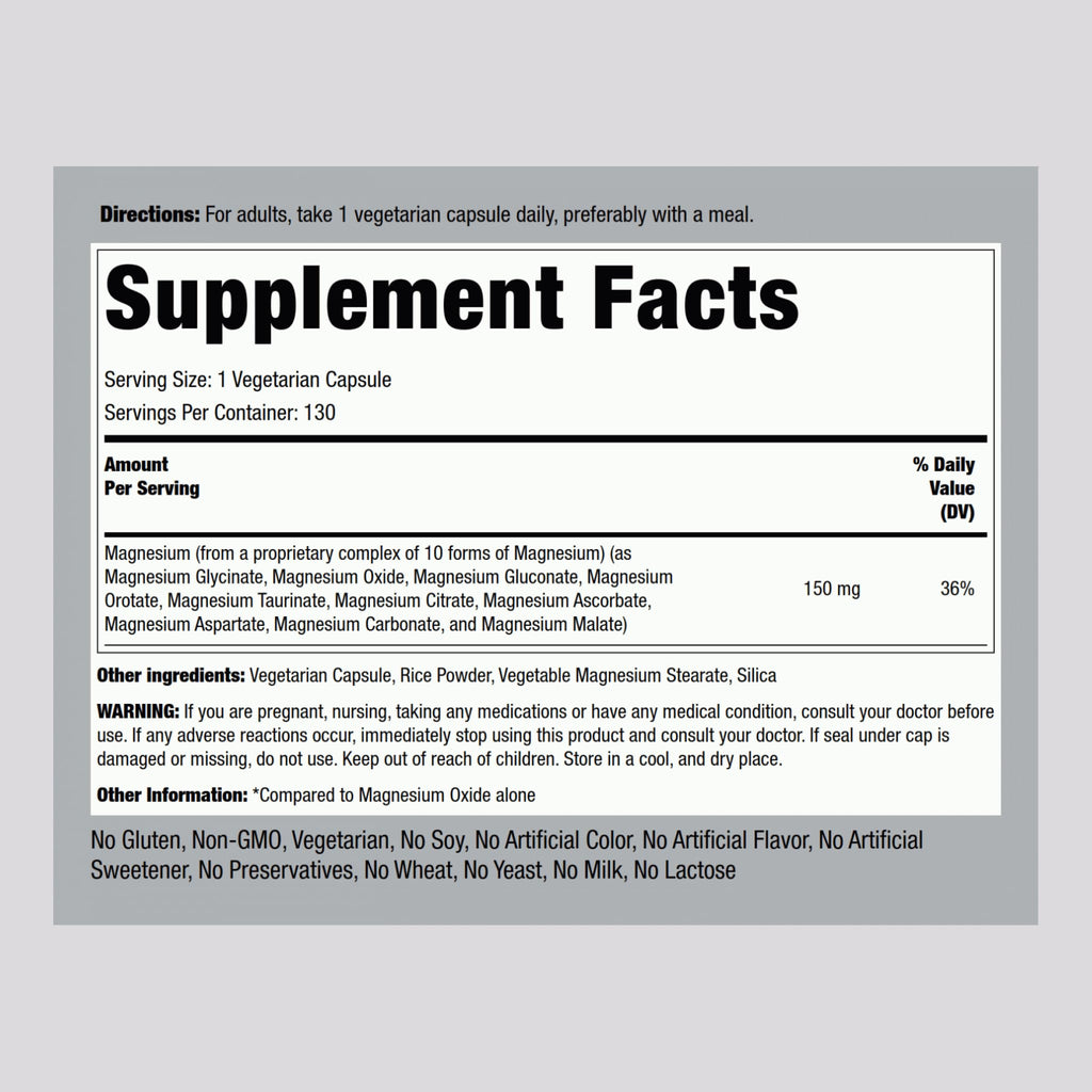 Piping Rock Magnesium 10 in One Complex | 130 Capsules | Supplement for Men and Women | Vegetarian, Non-GMO, Gluten Free Piping Rock buy supplements Au