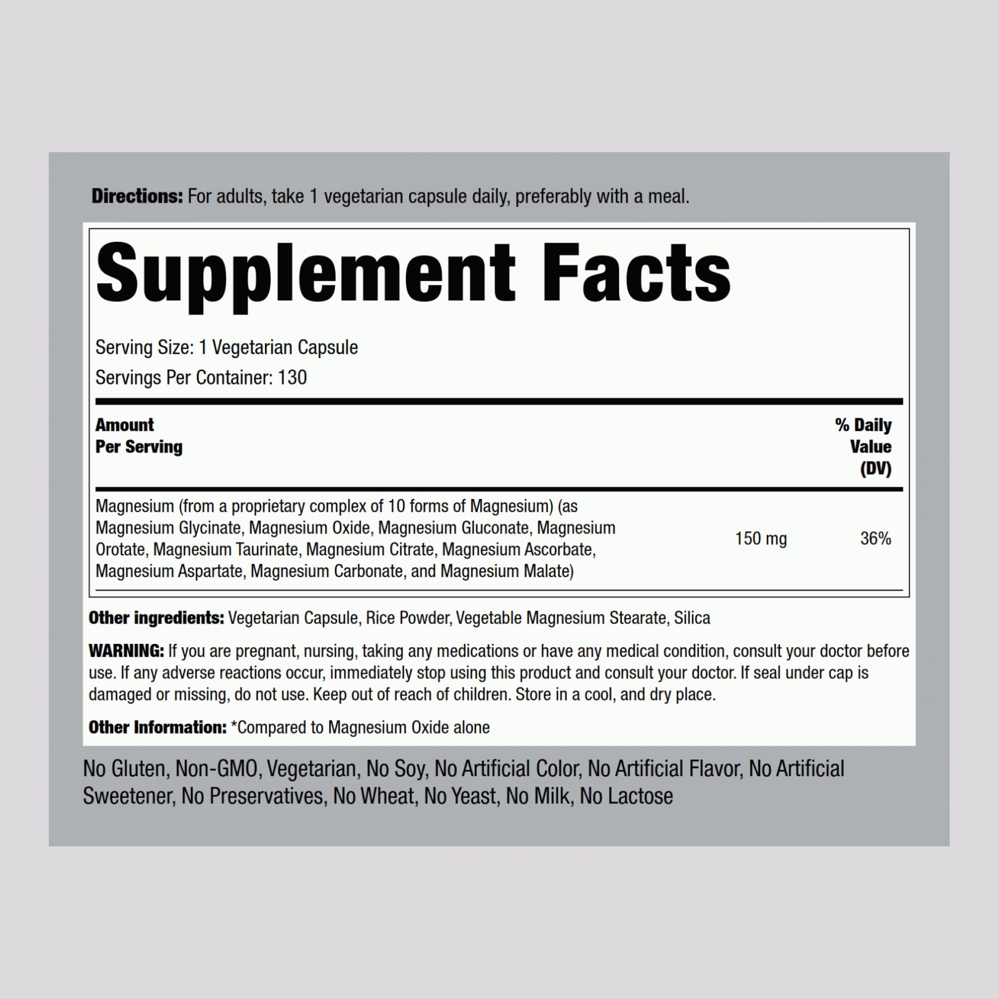 Piping Rock Magnesium 10 in One Complex | 130 Capsules | Supplement for Men and Women | Vegetarian, Non-GMO, Gluten Free Piping Rock buy supplements Au