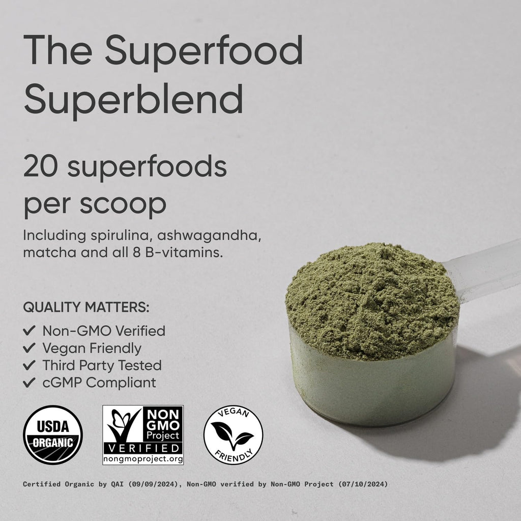 Sports Research® Organic Greens Superfood Powder w/Spirulina & Chlorella, Adaptogens, Enzymes, Probiotics & 8 VIT Bs for Gut & Mood Support* - Vegan, Sugar-Free & Low-Cal Original 30 Servings Sports Research buy supplements Au