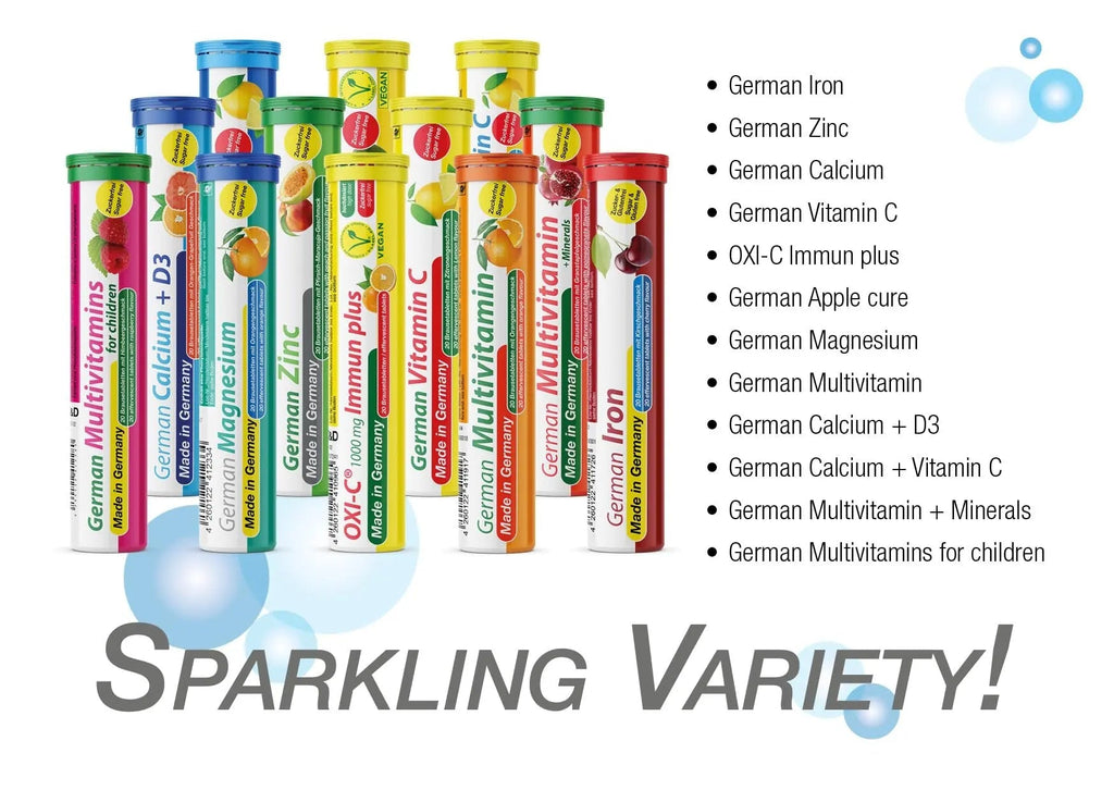 T&D German Multvitamin + Minerals 10 Vitamins 2 Minerals - 100 Vegan Drink Effervescent Tablets - Pomegranate Flavor T&D