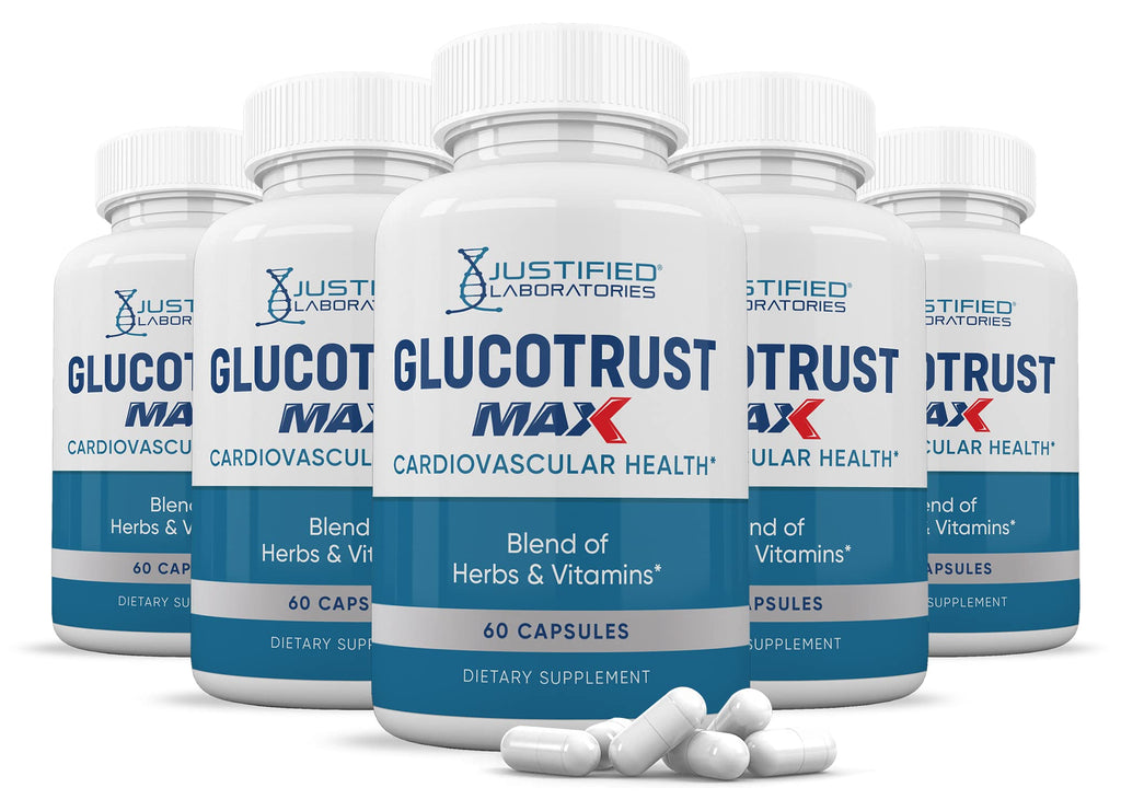 Justified Laboratories (5 Pack) Glucotrust Max 1295MG Formula Supplement Pills 300 cap