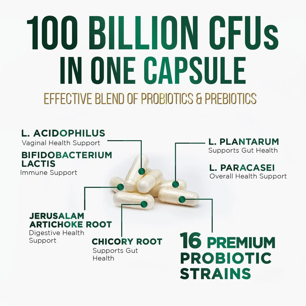 Probiotics 100 Billion CFU Per Serving - 16 Premium Probiotic Strains Prebiotics - Immune Support, Gut Health, Occasional Constipation, Gas & Bloating, Probiotics Supplement, USA Bottled, 60 Capsules Nature's PeakBuy Supplements Australia