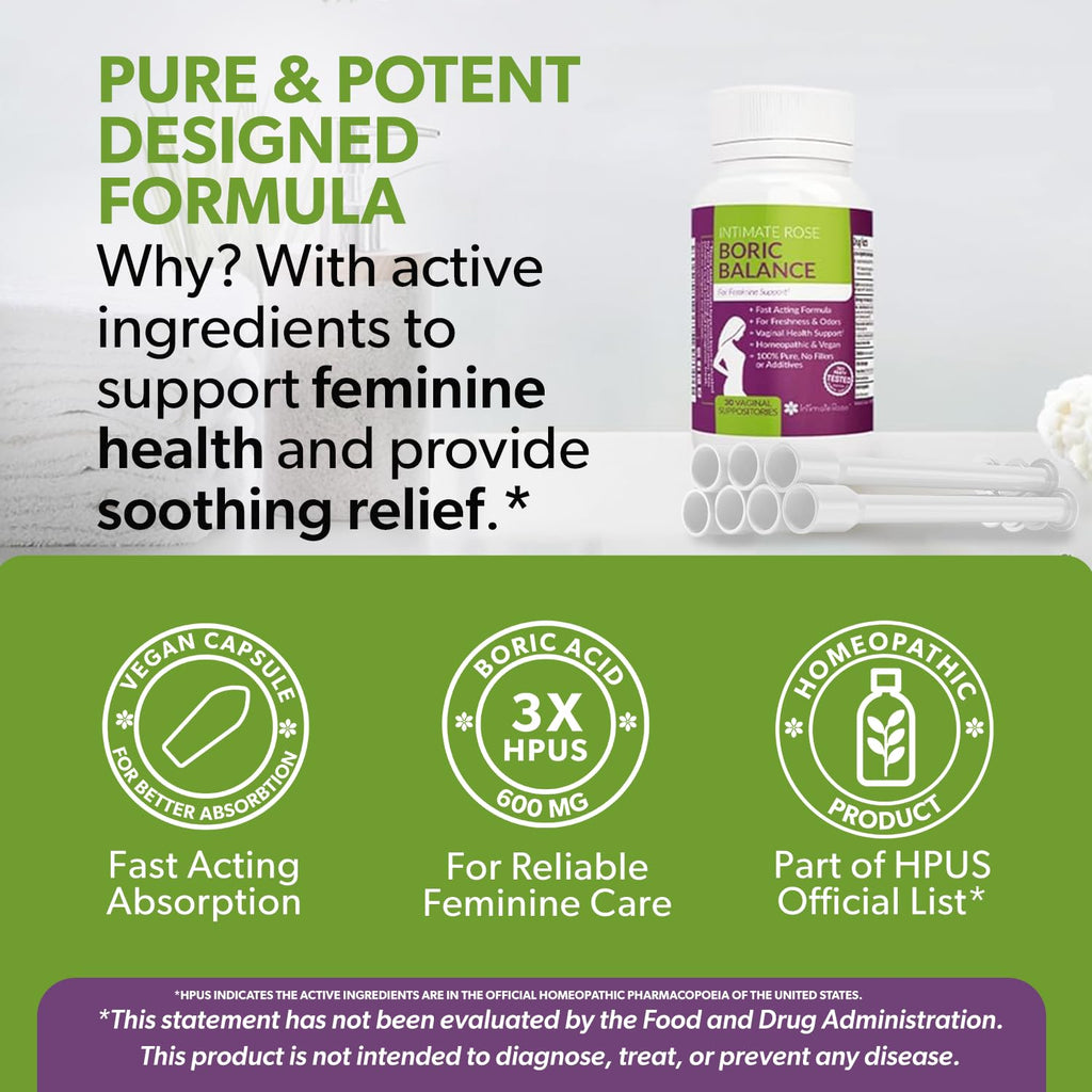 Intimate Rose Boric Acid Vaginal Suppositories - 30 Count (600mg) + 30 Applicators - Feminine Balance, Vaginal Odor, Promote Vaginal Health Intimate RoseBuy Supplements Australia