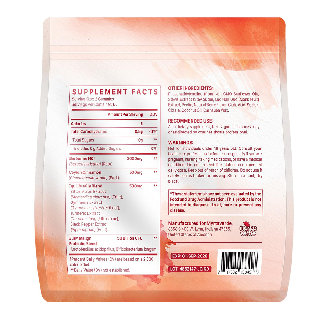 2000mg Liposomal Berberine Supplement Gummies | High Potency Berberine HCI Activates AMPK with Ceylon Cinnamon | Advanced Absorption | Zero Sugar Mixed-Berry | 120 Count Myrtaverde buy supplements Au