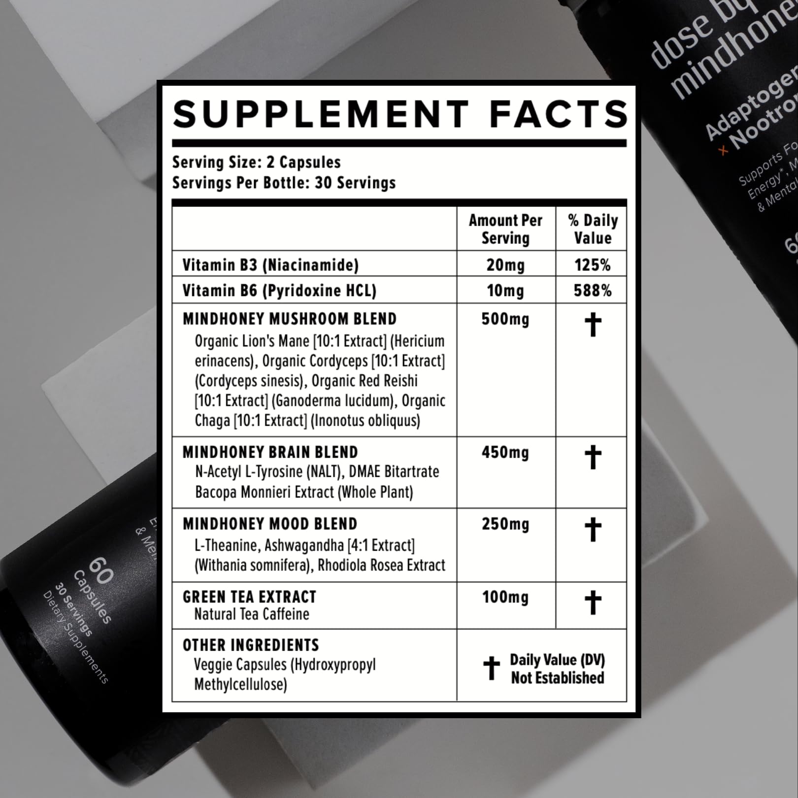 MINDHONEY | DOSE 60 Count, Premium All-in-One Nootropic Brain Supplement | Focus, Mood, Energy, & Memory | Functional Mushrooms & Adaptogens - Lion’s Mane, Ashwagandha, L-Theanine, Bacopa, & Vitamins MINDHONEYBuy Supplements Australia