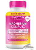 Pinkstork magnesium complex supplement bottle with pink cap on a white background