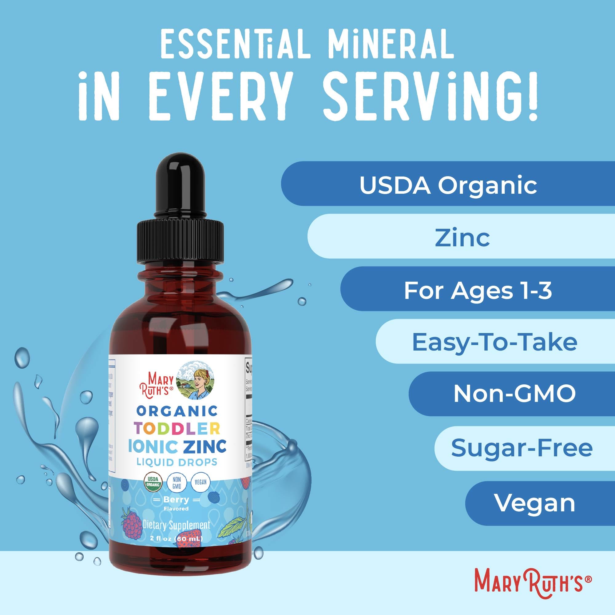 MaryRuth Organics USDA Toddler Liquid Drops | Zinc Sulfate | Immune Support Supplement| Skin Health | Vegan | Formulated for Ages 1-3 | Delicious Berry Flavor | 1 Month Supply | 2 Fl Oz MARYRUTH'SBuy Supplements Australia