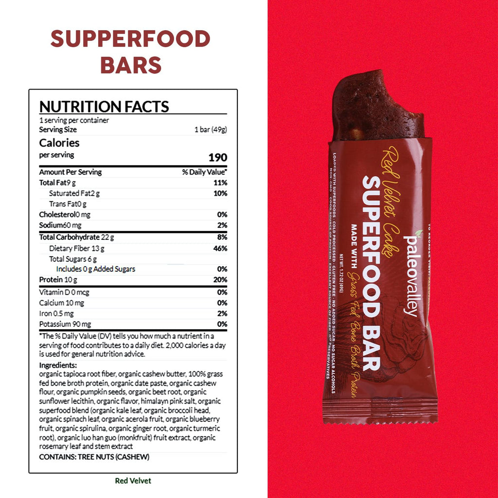 Paleovalley Superfood Bars – Red Velvet– 10 Pack – 9g Protein per Bar – Gluten-Free, Grain-Free, Paleo, Non-GMO – On-the-Go Snack PaleovalleyBuy Supplements Australia
