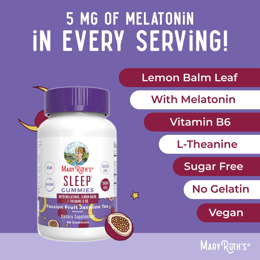 MaryRuth Organics Melatonin 5mg Sleep Gummy with L-Theanine | Lemon Balm | Vitamin B6 | Sugar-Free | Relaxation | Vegan | Non-GMO | Gluten Free | 60 Count MARYRUTH'SBuy Supplements Australia