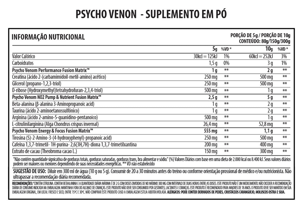 Psycholabz Pre Treino Psycho Venom 300g - Double Lemon Sabor Limão