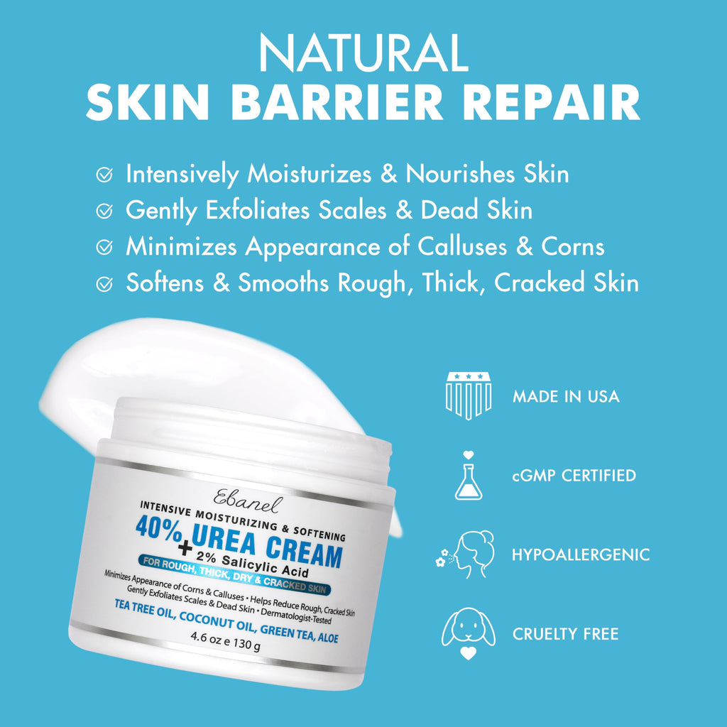 Ebanel Urea Cream 40% plus Salicylic Acid 2%, Foot Cream for Dry Cracked Heels Feet Knees Elbows Hands, Foot Dead Skin Cuticle Callus Remover Toenail Softener, Keratolytic Skin Barrier Repair, 2-Pack Ebanel buy supplements Au