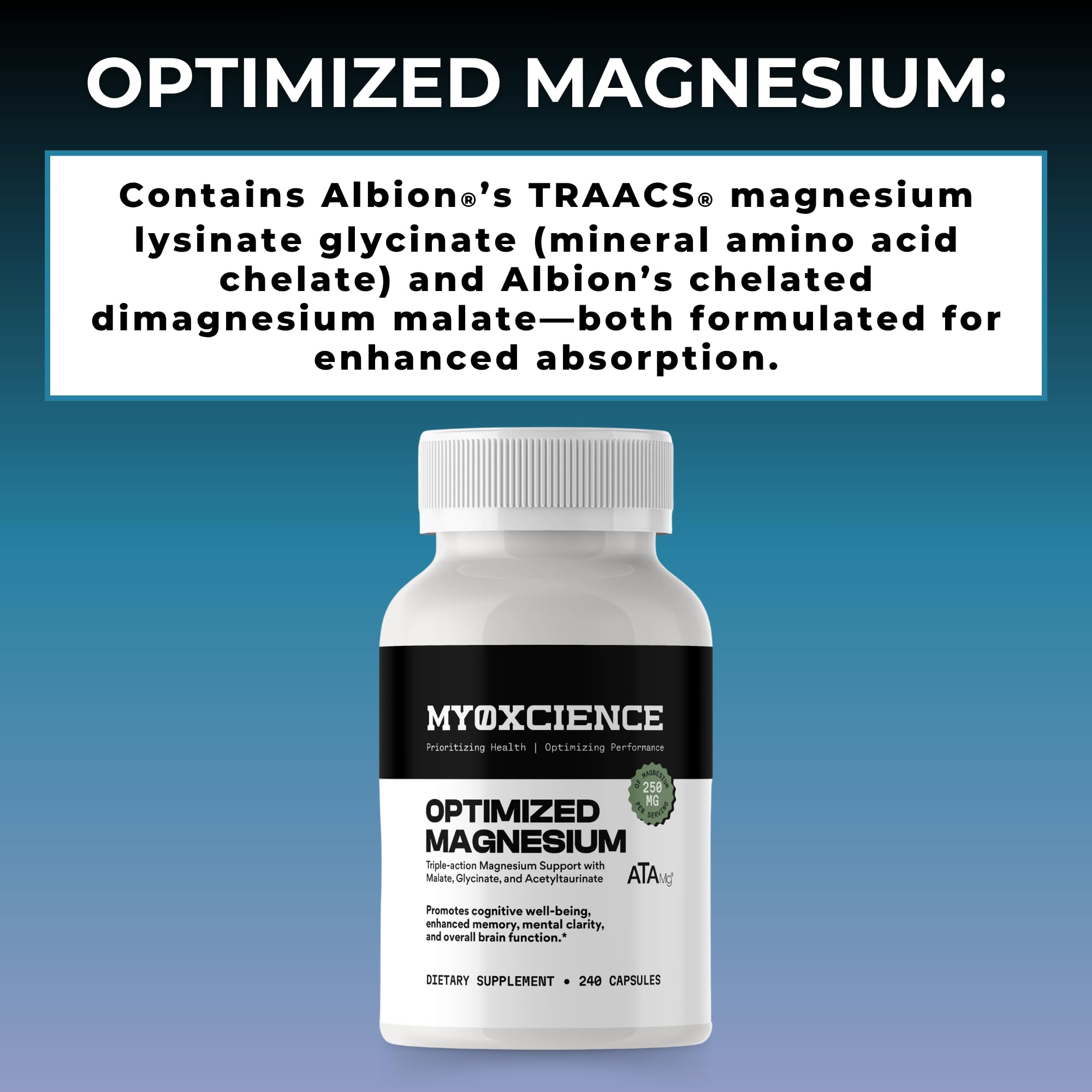 MYOXCIENCE Optimized Magnesium Glycinate + Magnesium Taurate (as ATAmag®) for High Brain Bioavailability to Support Stress Relief and Sleep | 80 Servings MYOXCIENCE buy supplements Au
