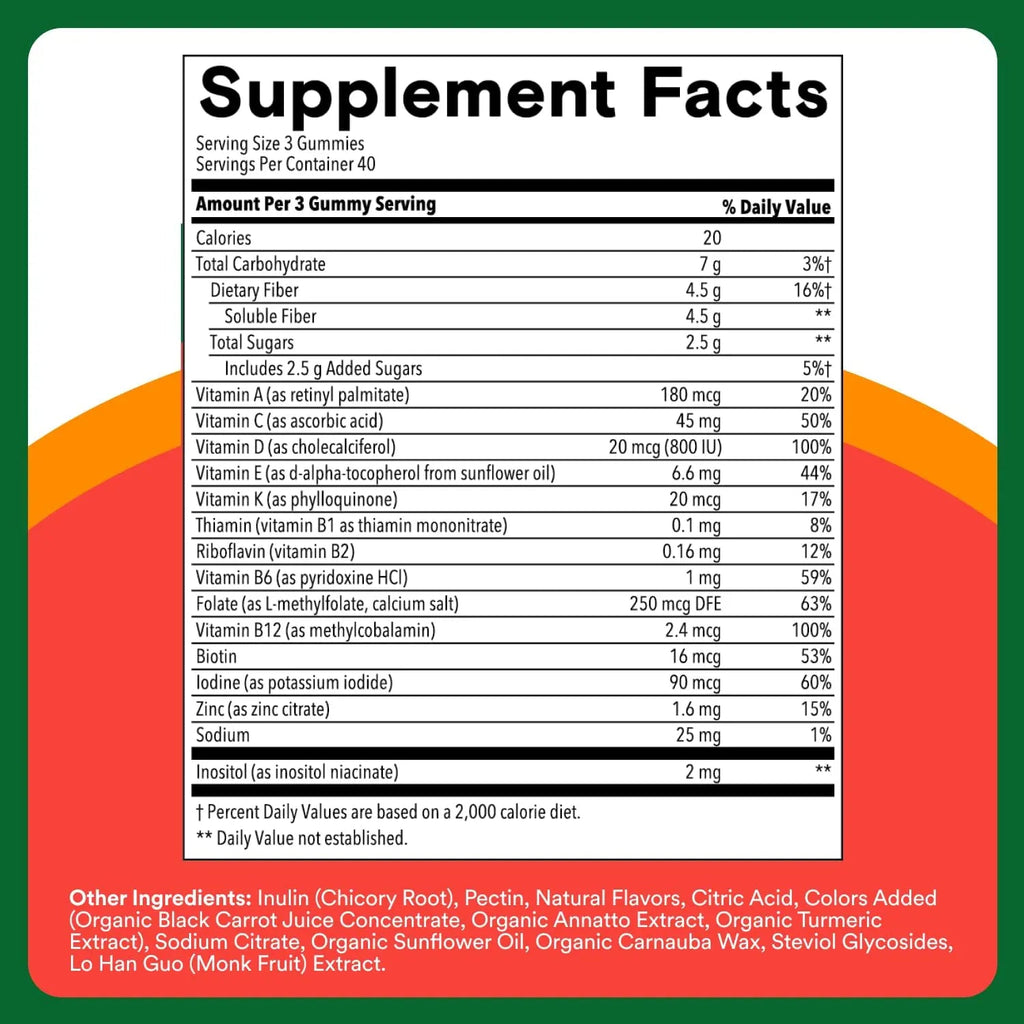 SmartyPants Kids Multivitamin & Fiber Gummies: Prebiotic Fiber to Support Kids Digestion with Vitamin D3, C, Vitamin B12, B6, A, Zinc SmartyPants