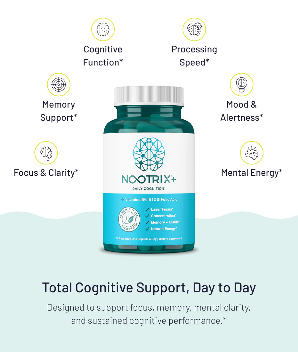 Nootrix Brain Plus Nootropic Supplement | Supports Memory, Mental Focus, Cognitive Health & Energy | Promotes Healthy Mood & Brain Function | Vitamin B1, Vitamin B6 & Vitamin B12 | 30 Capsules NootrixBuy Supplements Australia