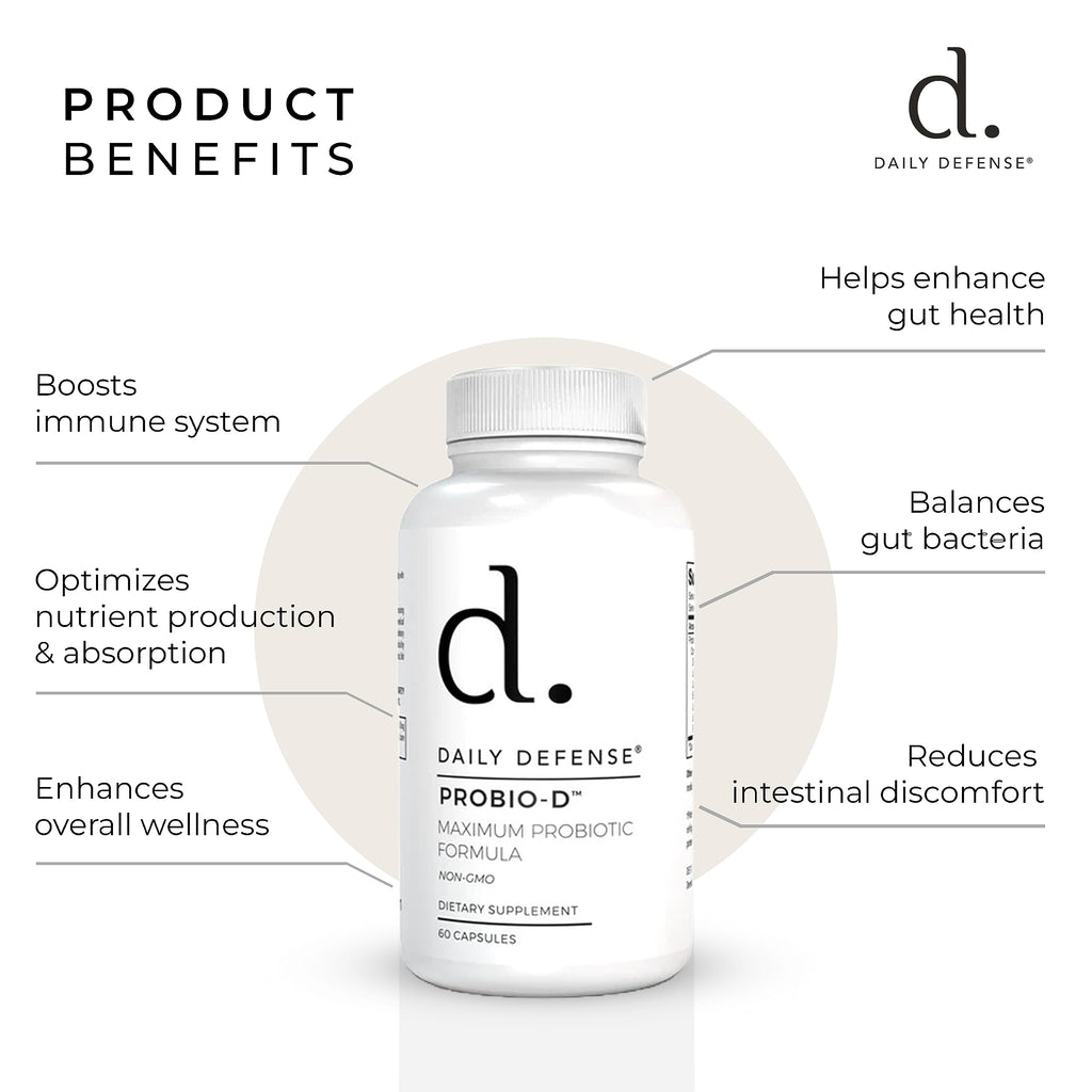 Daily Defense Probiotic Immune Support Supplement - Daily Probiotics for Men with Constipation & Gas - Digestion and Bloating Supplement & Probiotics for Women - 60 Capsules, PROBIO-D Daily DefenseBuy Supplements Australia