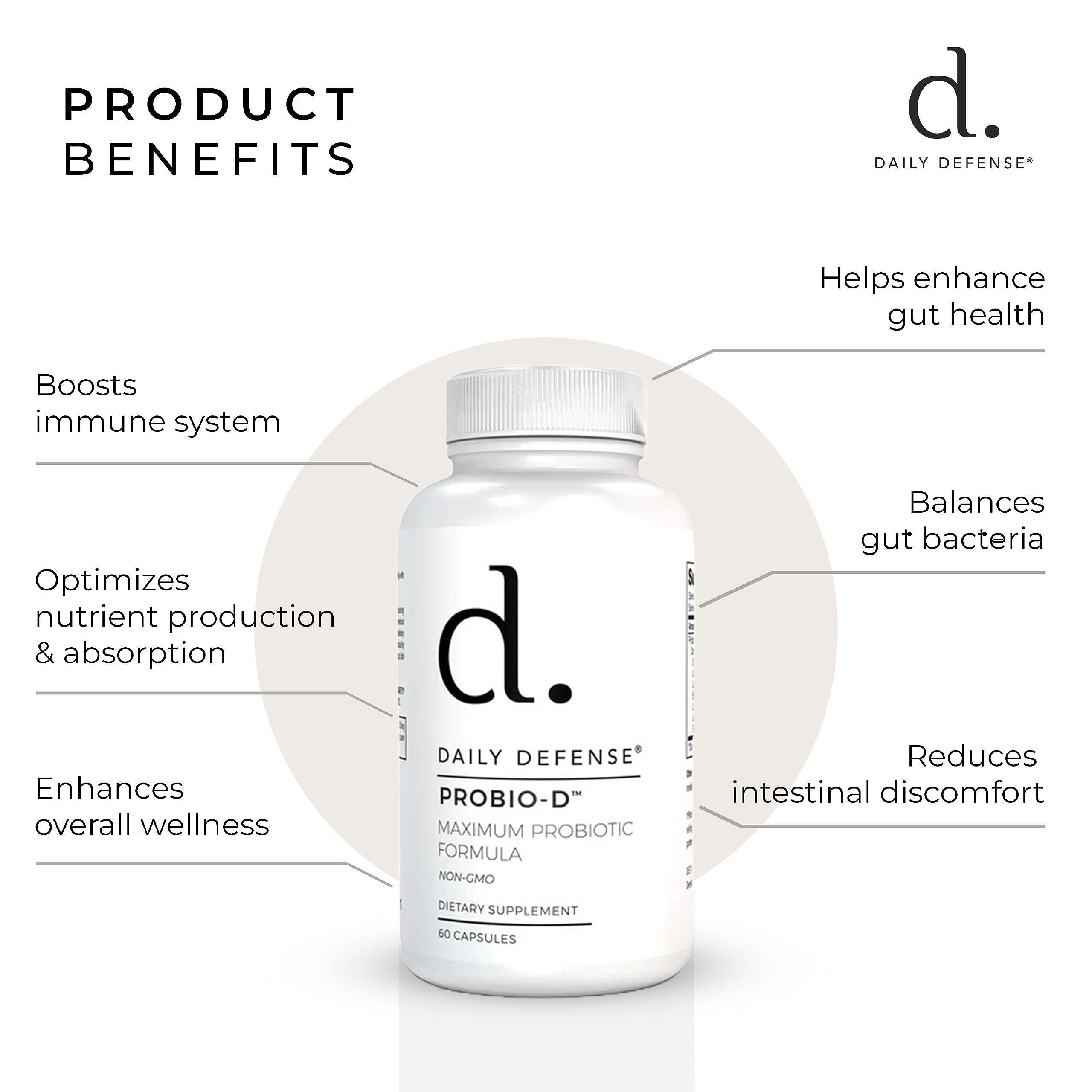 Daily Defense Probiotic Immune Support Supplement - Daily Probiotics for Men with Constipation & Gas - Digestion and Bloating Supplement & Probiotics for Women - 60 Capsules, PROBIO-D Daily DefenseBuy Supplements Australia