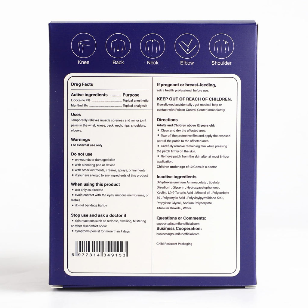 Sumifun Lidocaine Pain Relief Patches - Fast, Targeted Therapy Simple Backache, Soreness, Sprain, Joint Pain with Maximum Strength 4% Lidocaine and 1% Menthol (Large, Count, 31) NDC 83602-172-31 SumifunBuy Supplements Australia