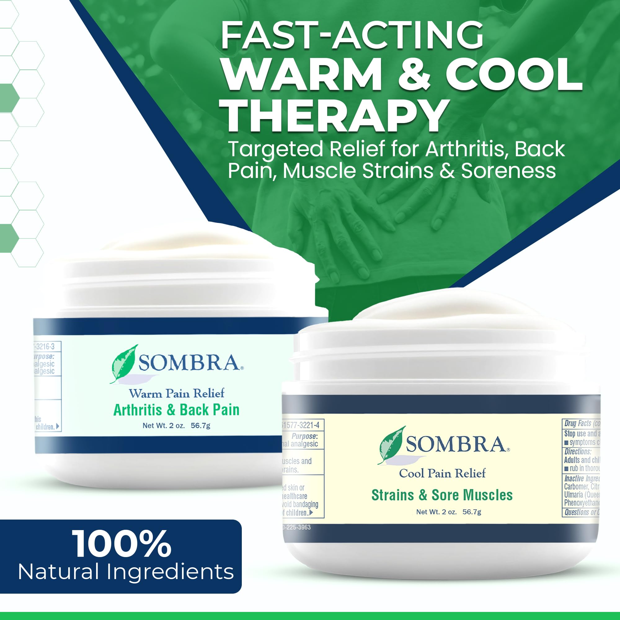 Sombra Warm & Cool Pain Relief Gel, Warm Relief for Arthritis and Chronic Pain Pre-Workout Muscle Rub, Cold for Swelling, Soreness, Post-Workout, Free of Artificial Fragrances, 2oz Per Jar SombraBuy Supplements Australia
