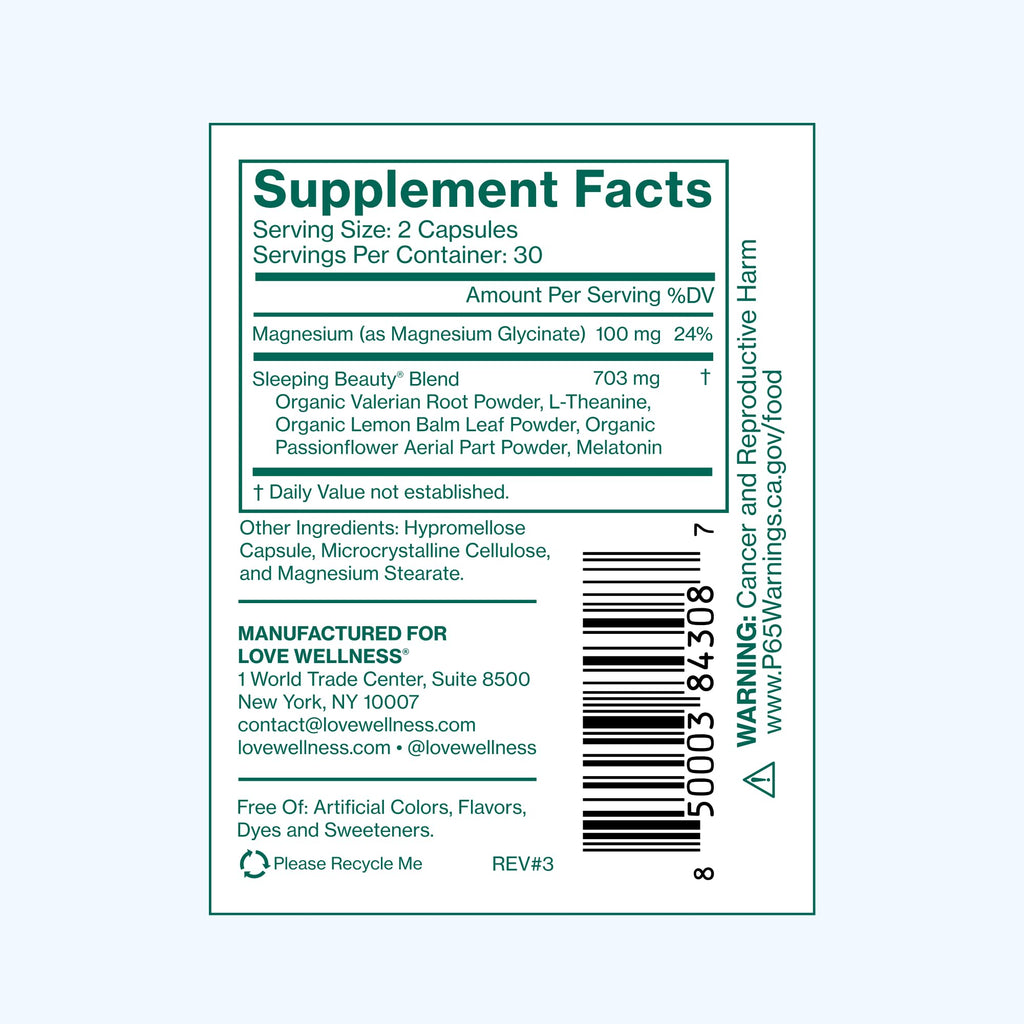 Love Wellness Sleeping Beauty | Sleep Support with Melatonin, Magnesium & L-Theanine | Promotes Restful Sleep, Relaxation & Calmness | Organic Valerian Root Powder & Lemon Balm | 60 Count Love WellnessBuy Supplements Australia