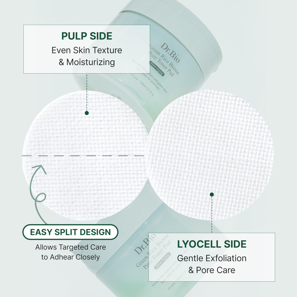 Dr.Bio Green Rice Biome Toner Pad (5.54oz/60 Pads) with Probiotic, Exfoliating, Remove Blackheads & Whiteheads, Radiant Skin, Dual-Sided Pad for Sensitive Skin, Fragrance-Free, Vegan Korean Skincare Dr.Bio buy supplements Au