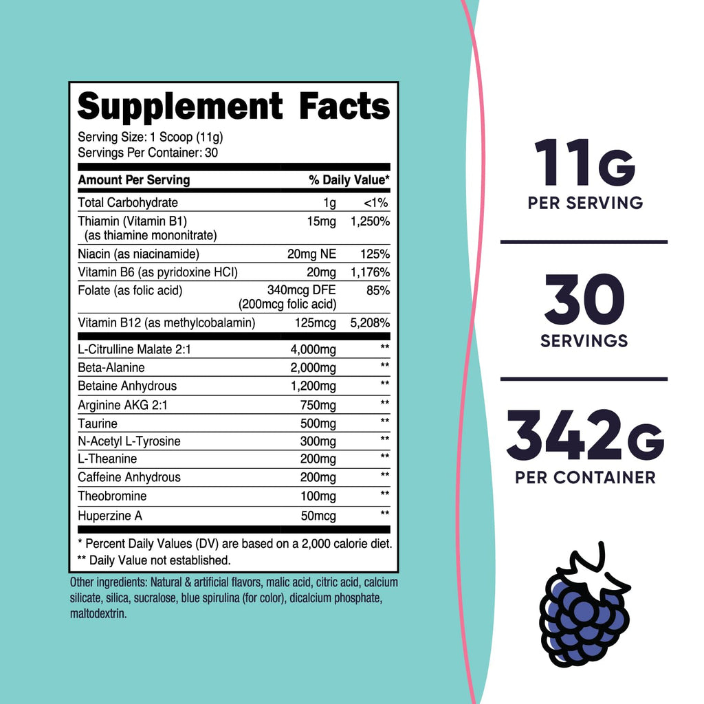 Nutricost Pre-Workout Powder for Women, Blue Raspberry, 30 Servings NutricostBuy Supplements Australia