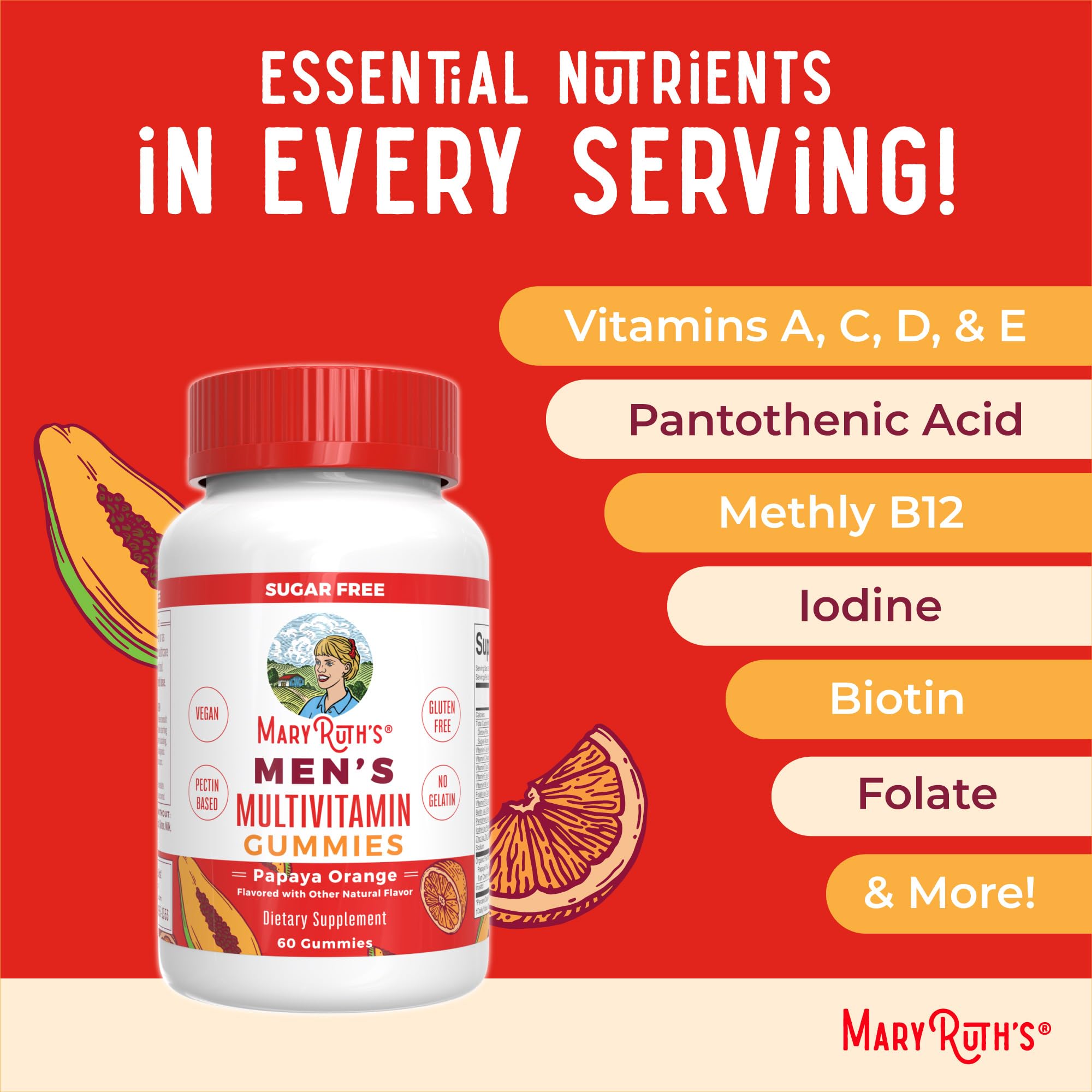 MaryRuth's Multivitamin Gummies for Men | Vitamin A, C, D, E, B6, B12, Biotin, Zinc | Energy Metabolism | Immunity | Bone Health | Cellular Health | Vegan | Non-GMO | Gluten & Sugar Free | 60 Count MARYRUTH'SBuy Supplements Australia